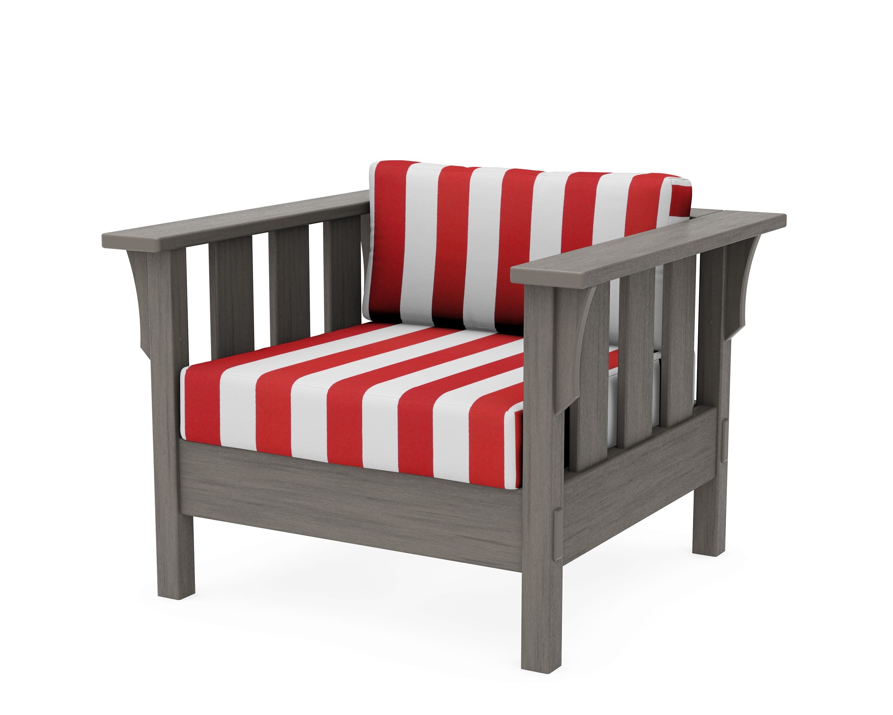 Acadia Deep Seating Chair in Driftwood / Cabana Stripe Crimson