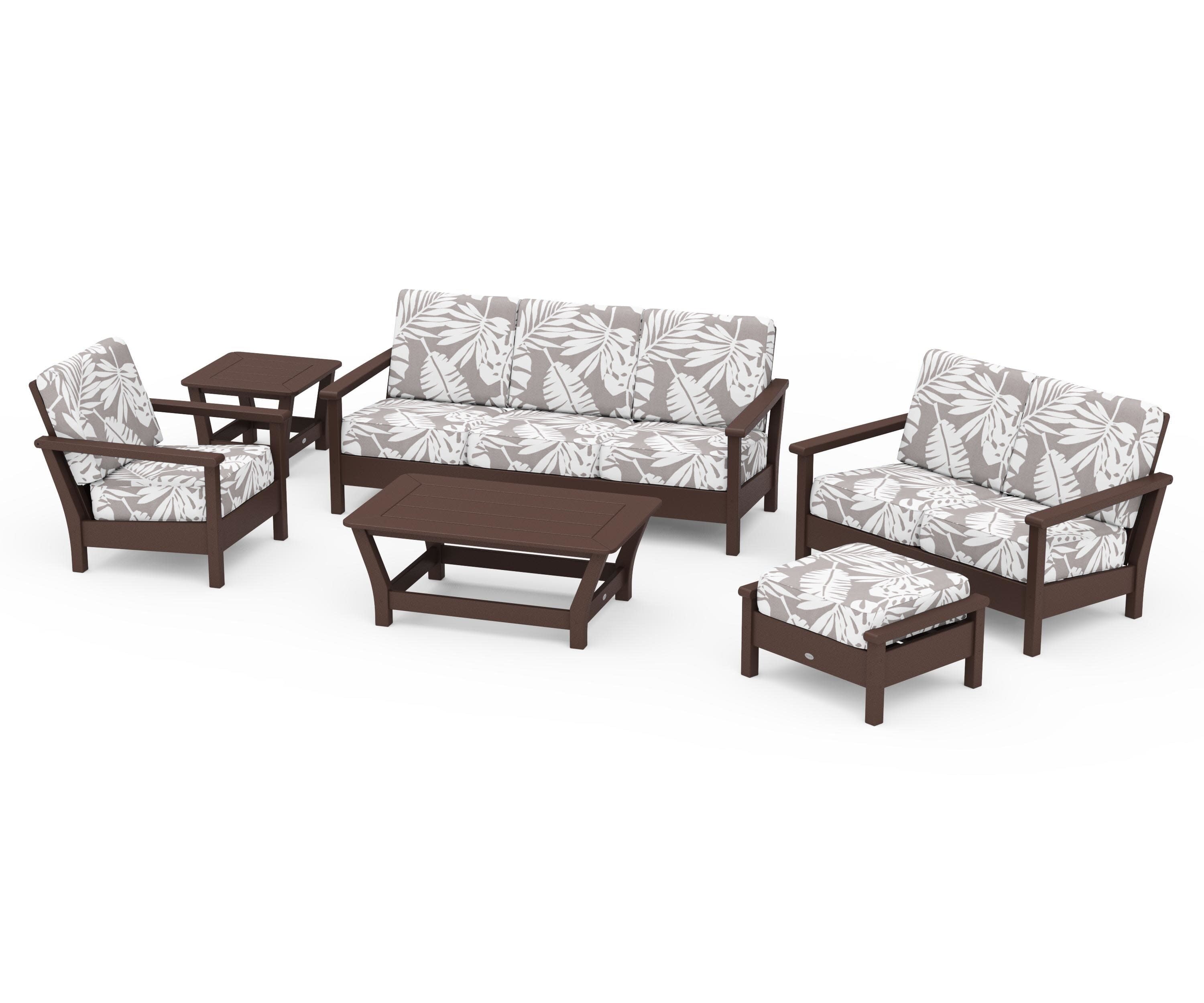 Harbour 6-Piece Outdoor Living Set in Mahogany / Leaf Grey Mist