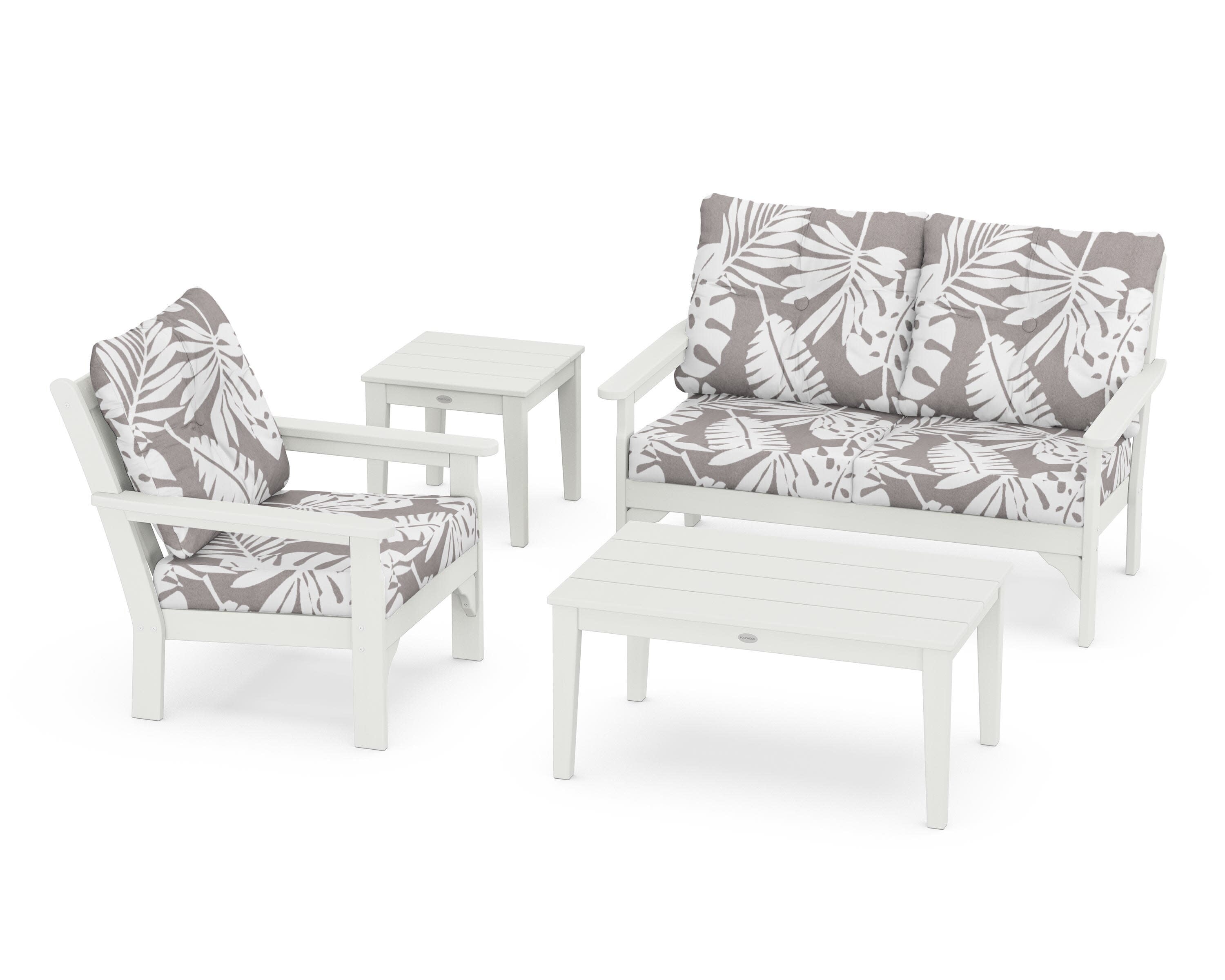 Vineyard 4-Piece Deep Seating Set in Vintage White / Leaf Grey Mist