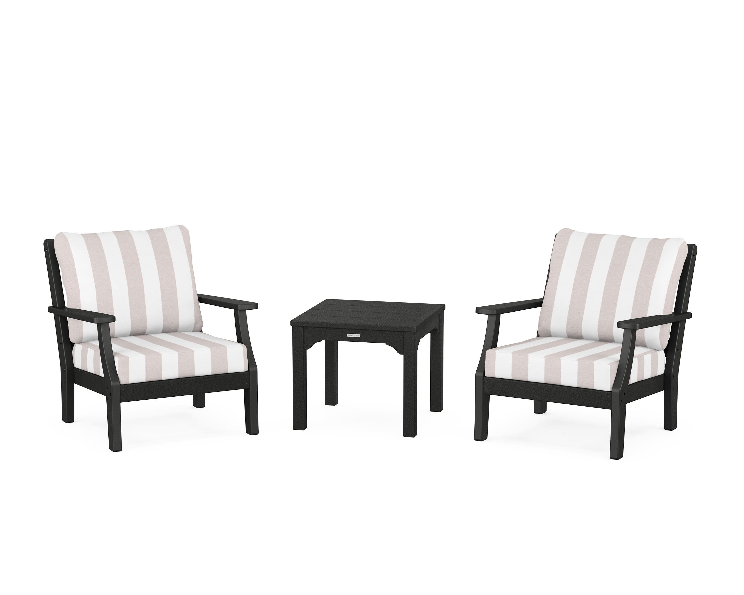 Chinoiserie 3-Piece Deep Seating Set in Black / Cabana Stripe Dune Burlap