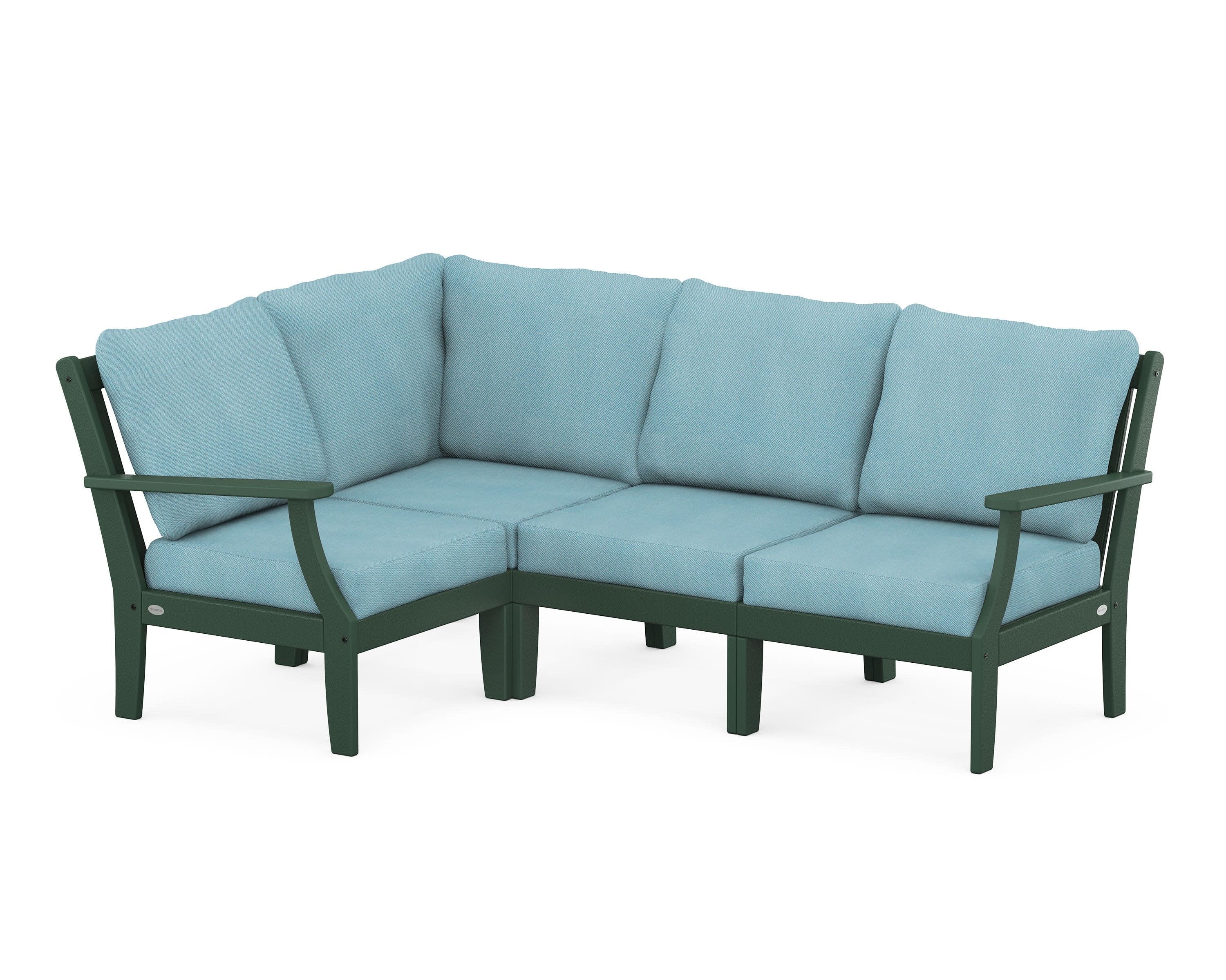 Braxton Modular 4-Piece Deep Seating Set in Green / Lattice Sky Blue