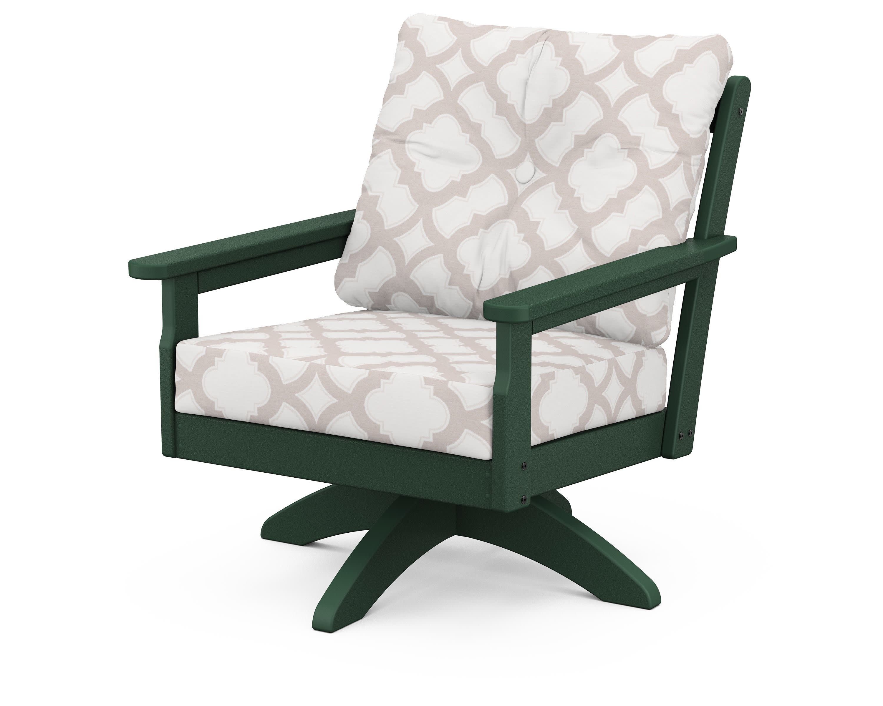 Vineyard Deep Seating Swivel Chair in Green / Trellis Dune Burlap