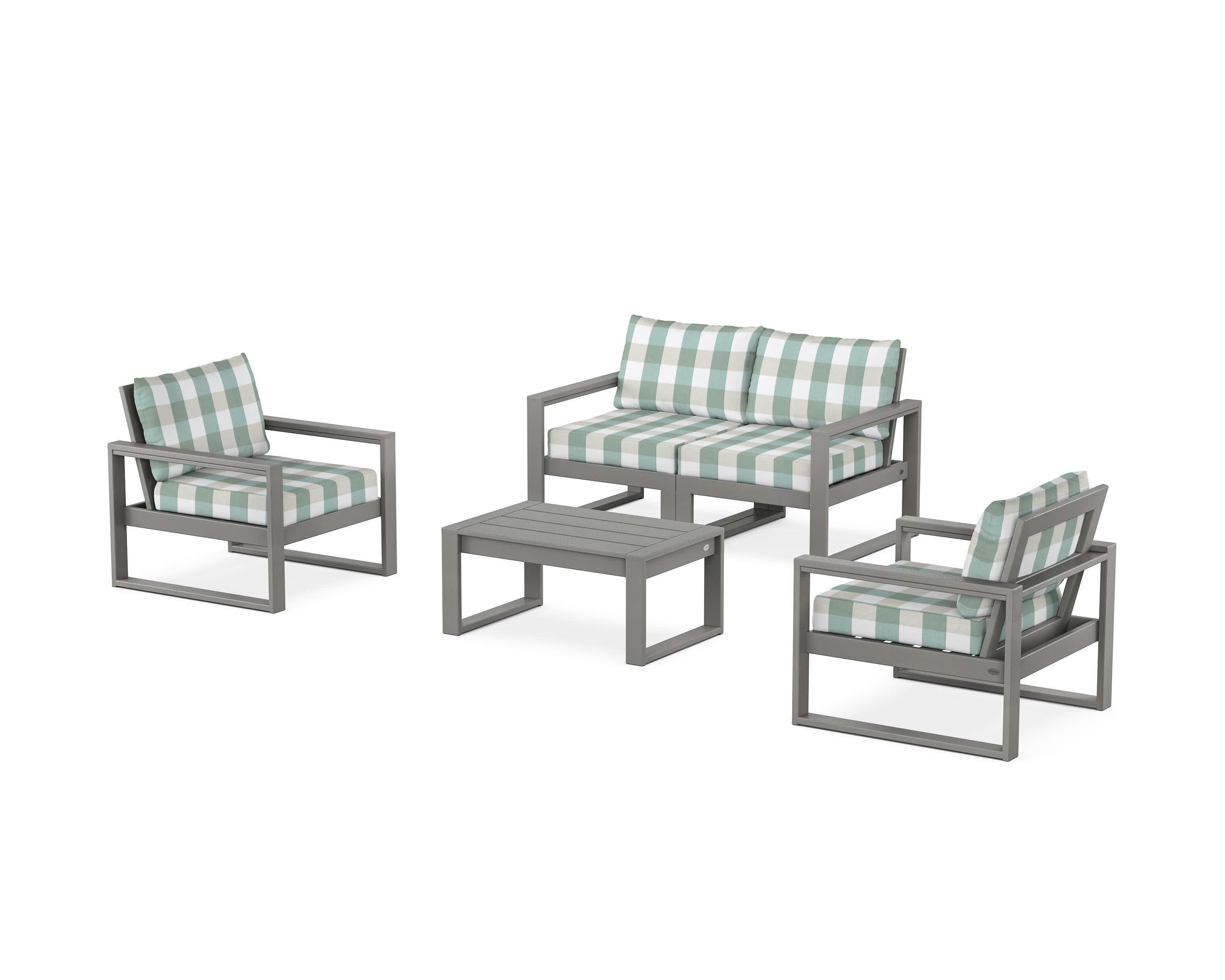 EDGE Sectional 4-Piece Deep Seating Set with Loveseat in Slate Grey / Buffalo Plaid Glacier Spa
