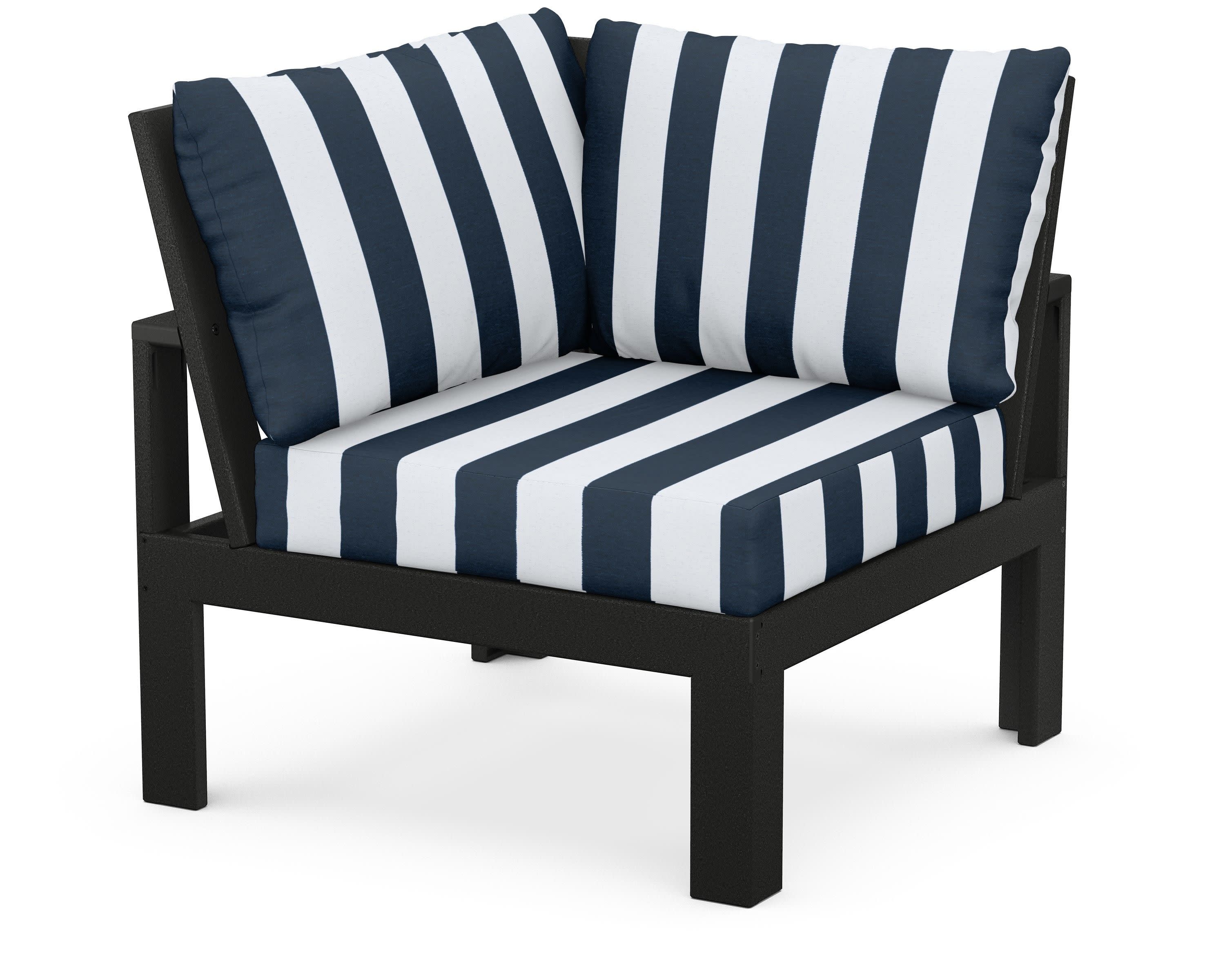 Modular Corner Chair in Black / Cabana Stripe Marine Indigo