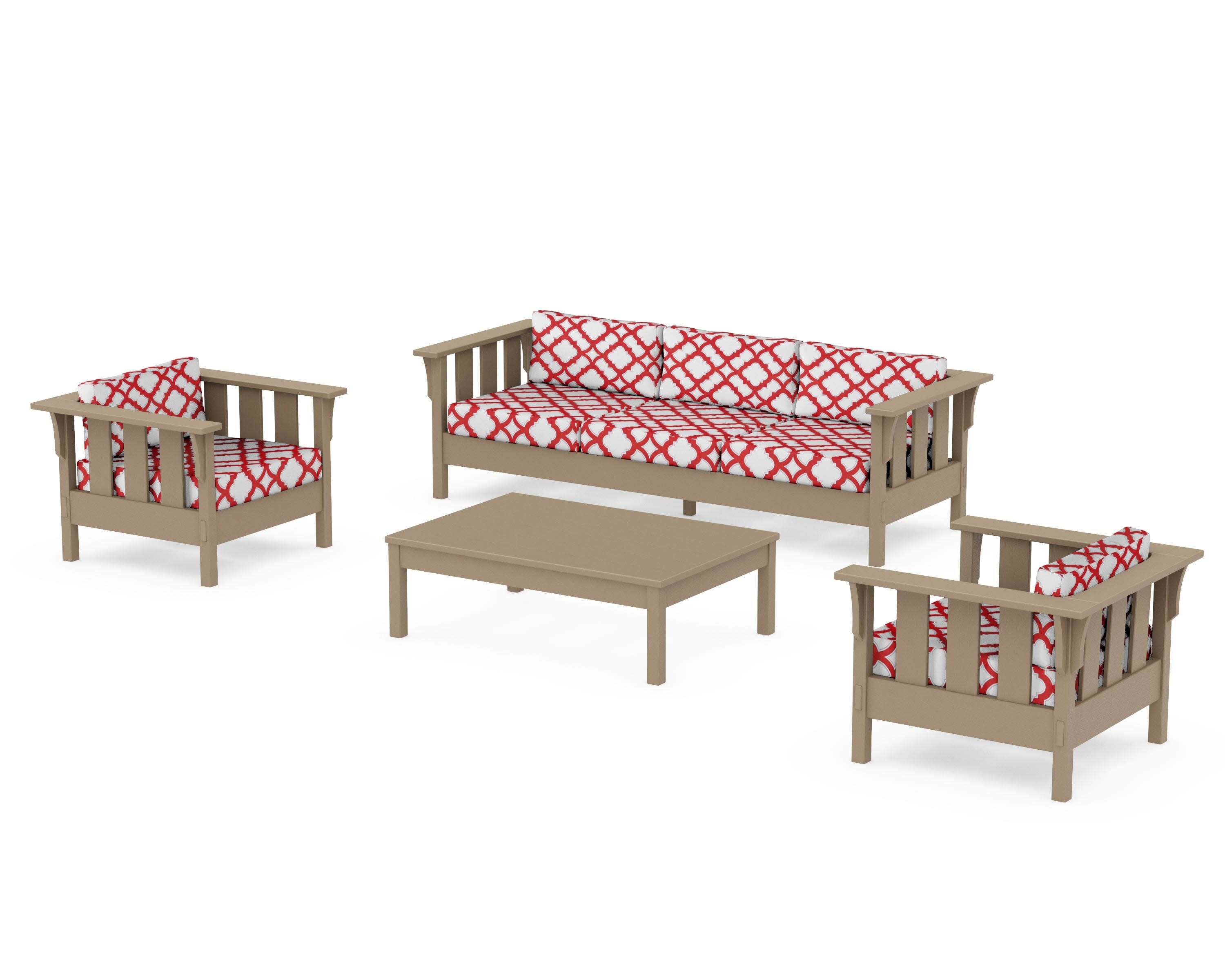 Acadia 4-Piece Deep Seating Set with Sofa in Vintage Sahara / Trellis Crimson