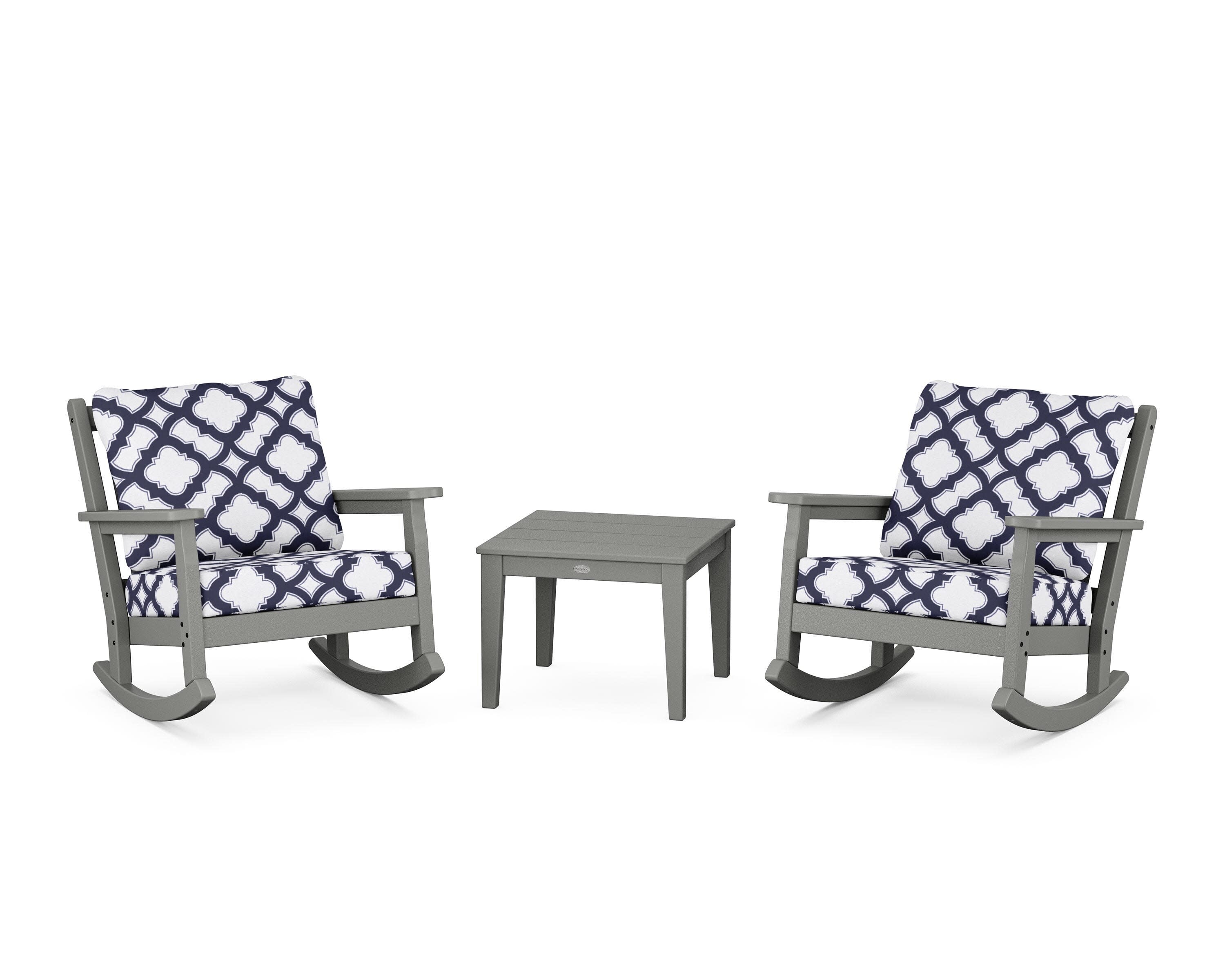 Chippendale 3-Piece Deep Seating Rocker Set in Slate Grey / Trellis Navy