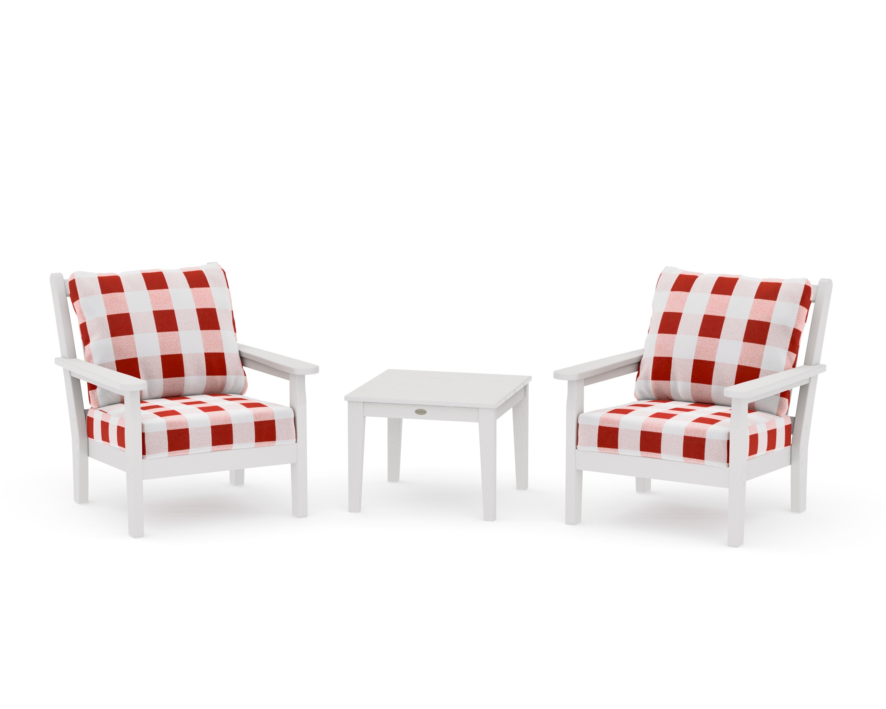 Chippendale 3-Piece Deep Seating Set in Vintage White / Buffalo Plaid Crimson