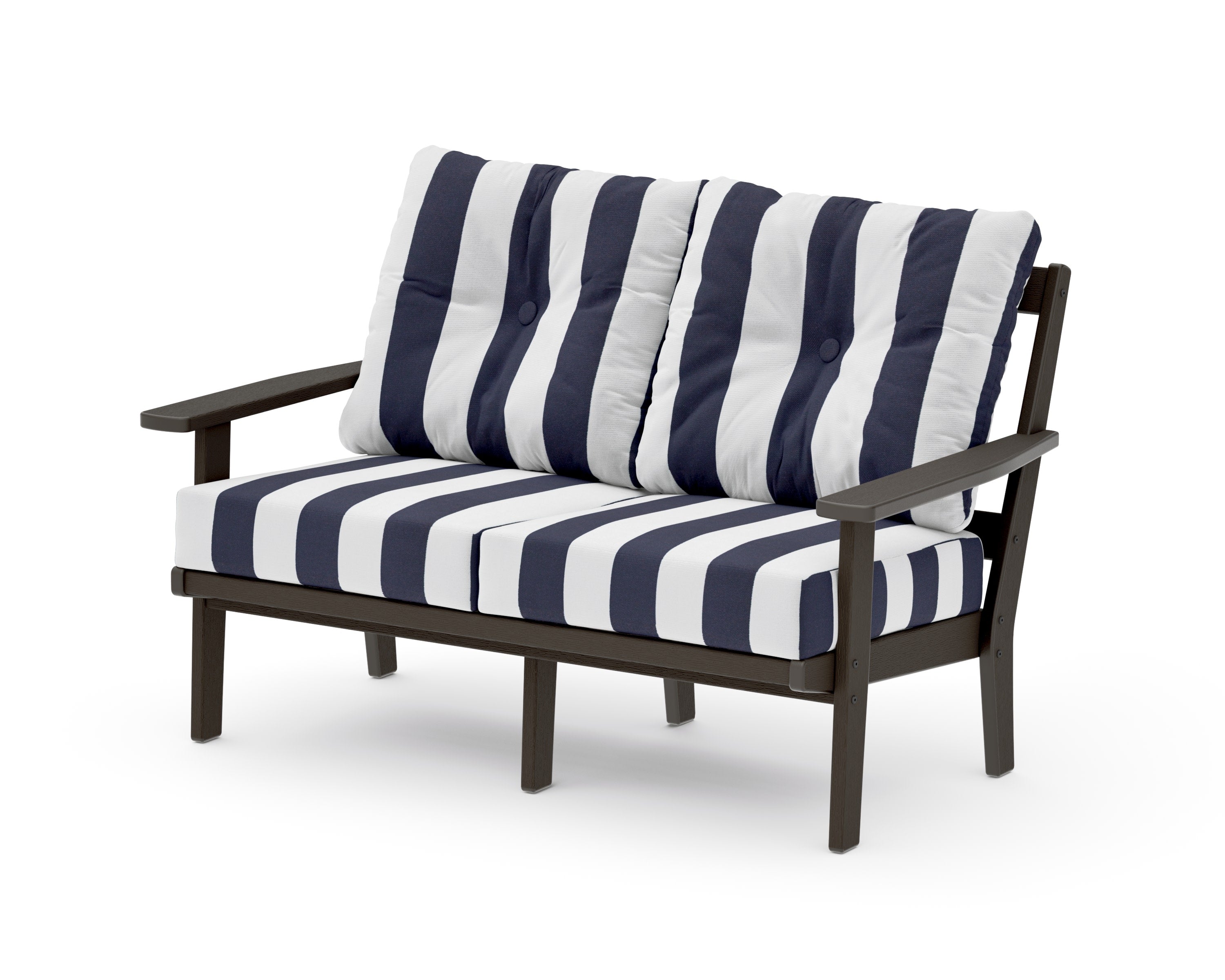 Prairie Deep SeatingLoveseat in Vintage Coffee / Cabana Stripe Navy