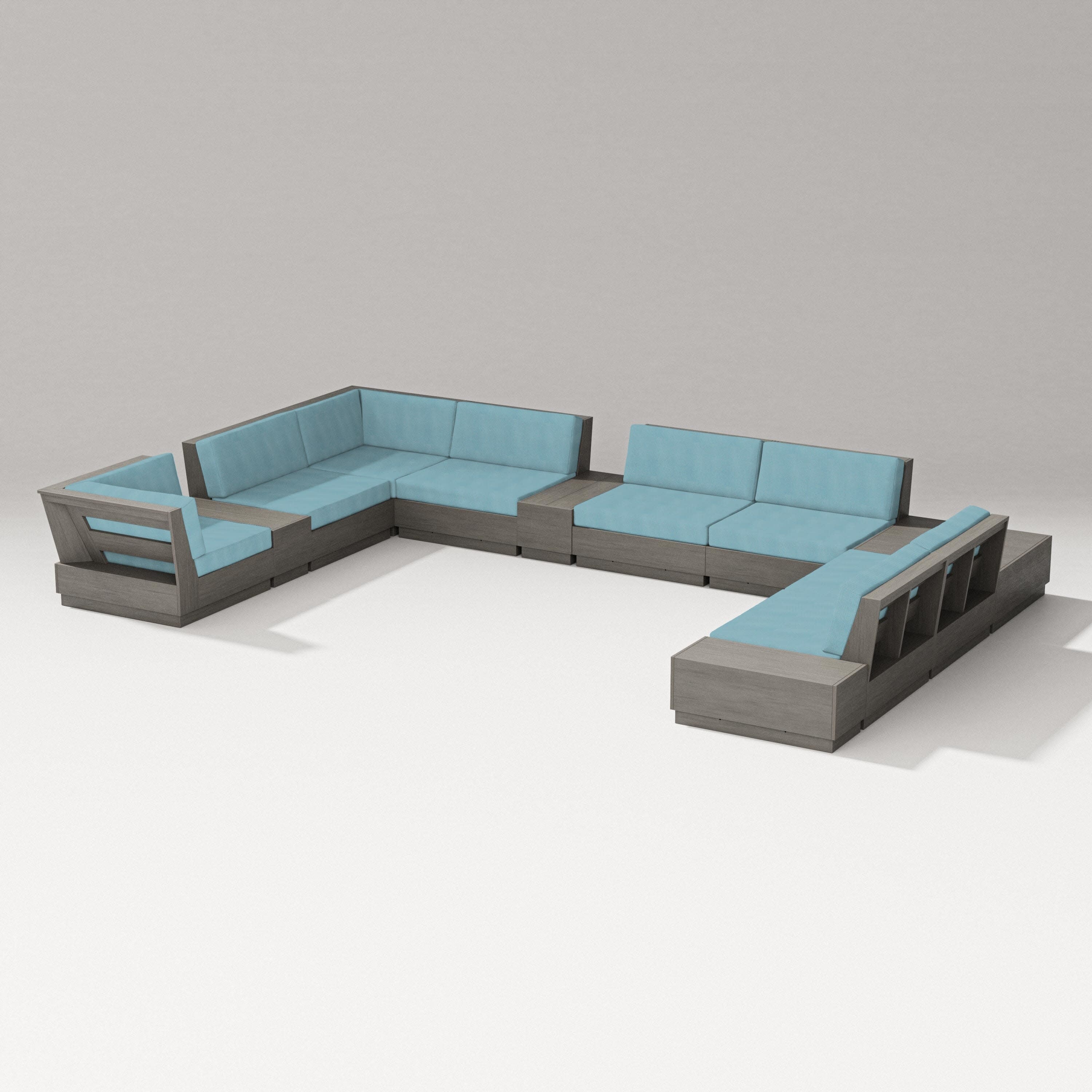 Elevate 12-Piece Conversation Sectional Set in Driftwood / Lattice Sky Blue