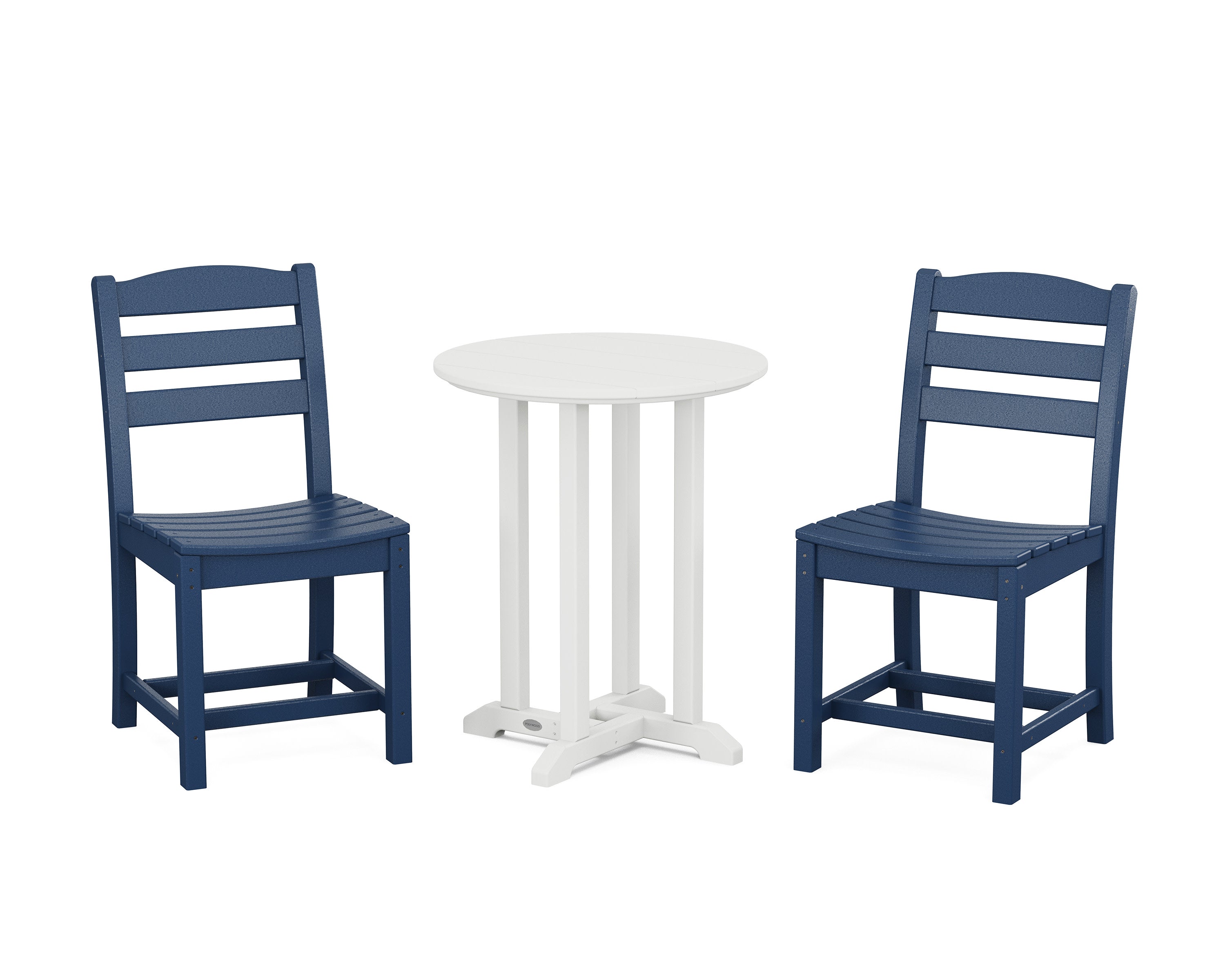 La Casa Caf Side Chair 3-Piece Round Bistro Dining Set in Navy / White