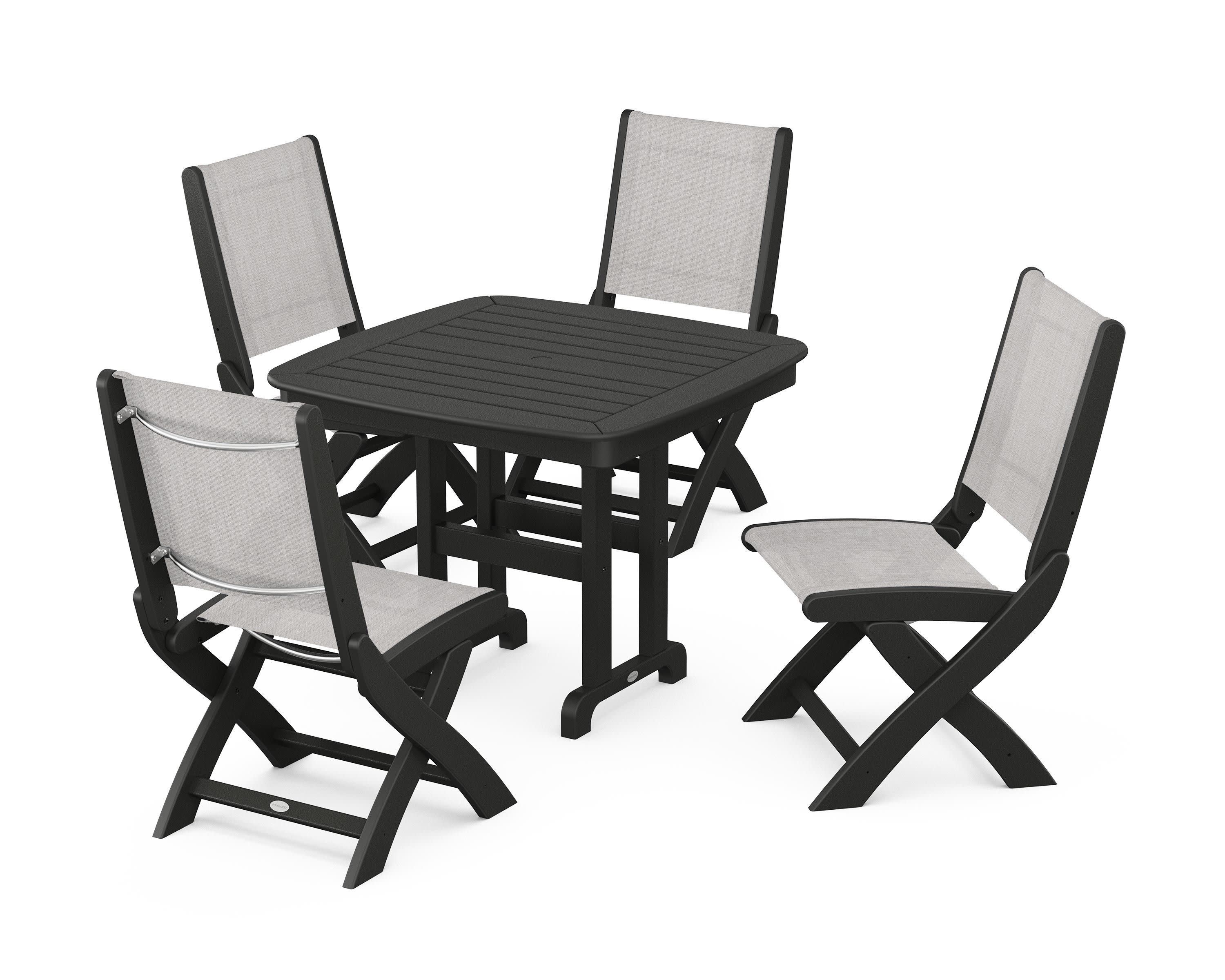 Coastal Folding Side Chair 5-Piece Dining Set in Black / Parchment Sling