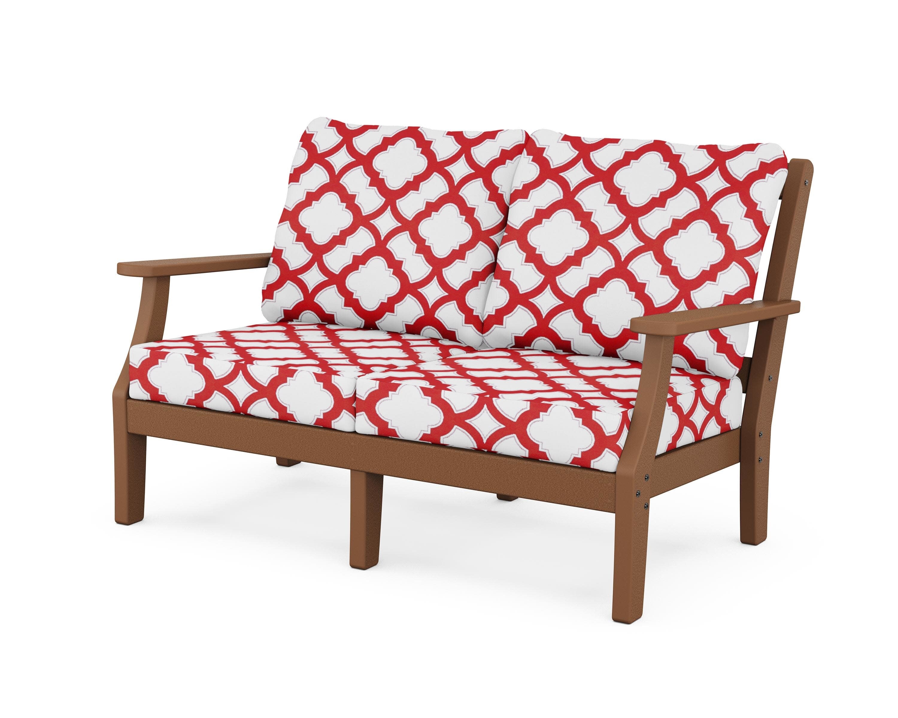 Chinoiserie Deep Seating Loveseat in Teak / Trellis Crimson