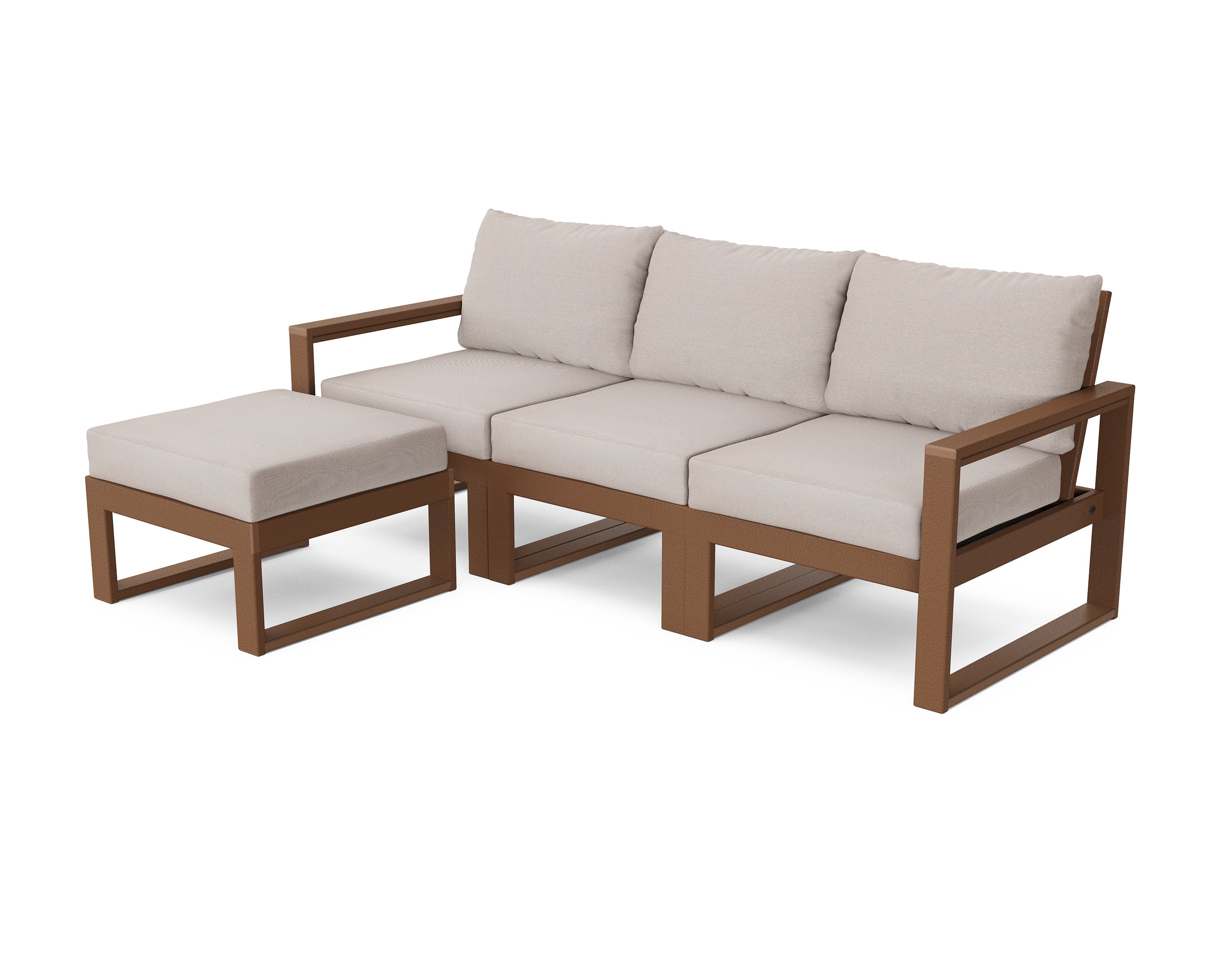 EDGE 4-Piece Modular Deep Seating Set with Ottoman in Teak / Dune Burlap