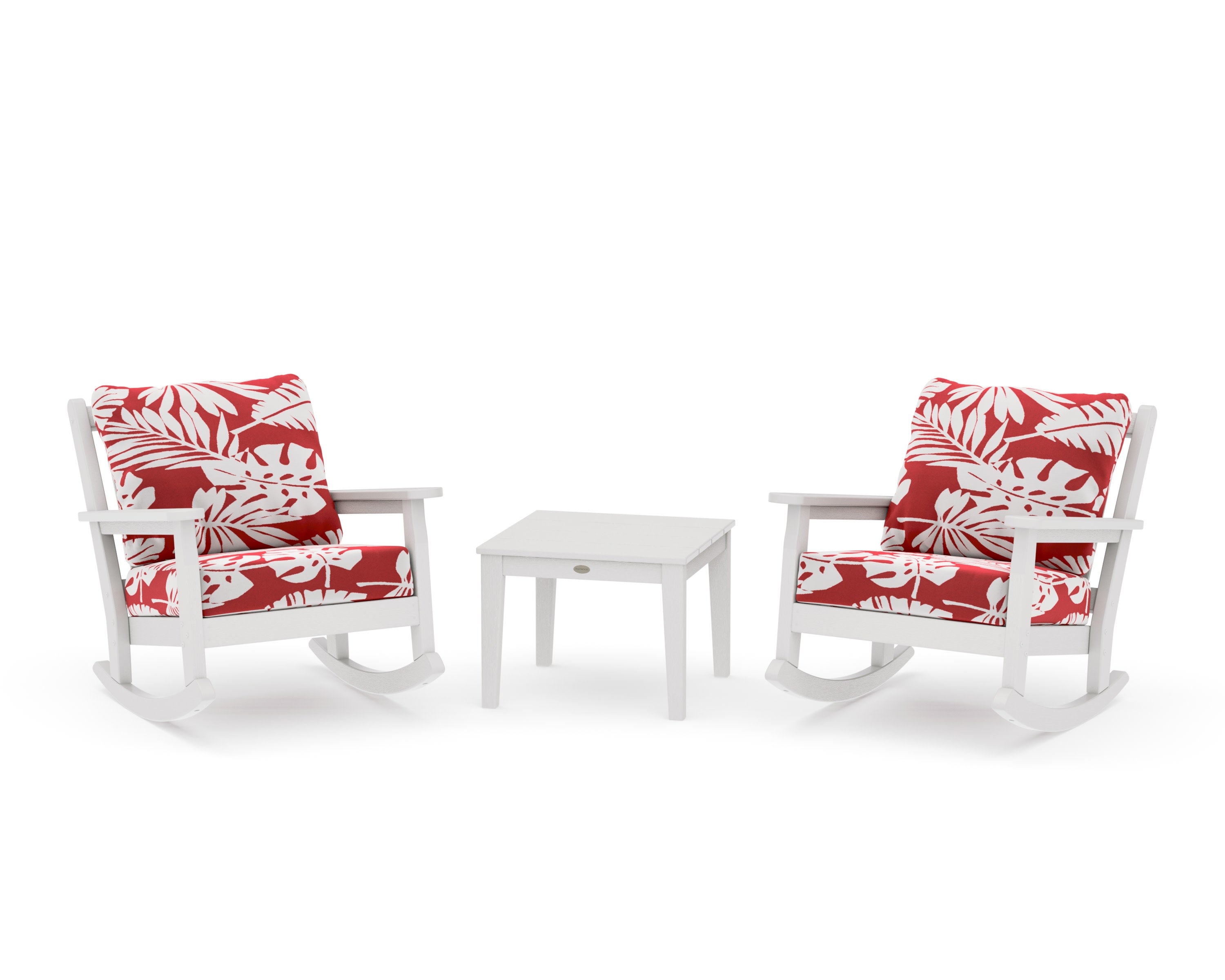 Chippendale 3-Piece Deep Seating Rocker Set in Vintage White / Leaf Crimson