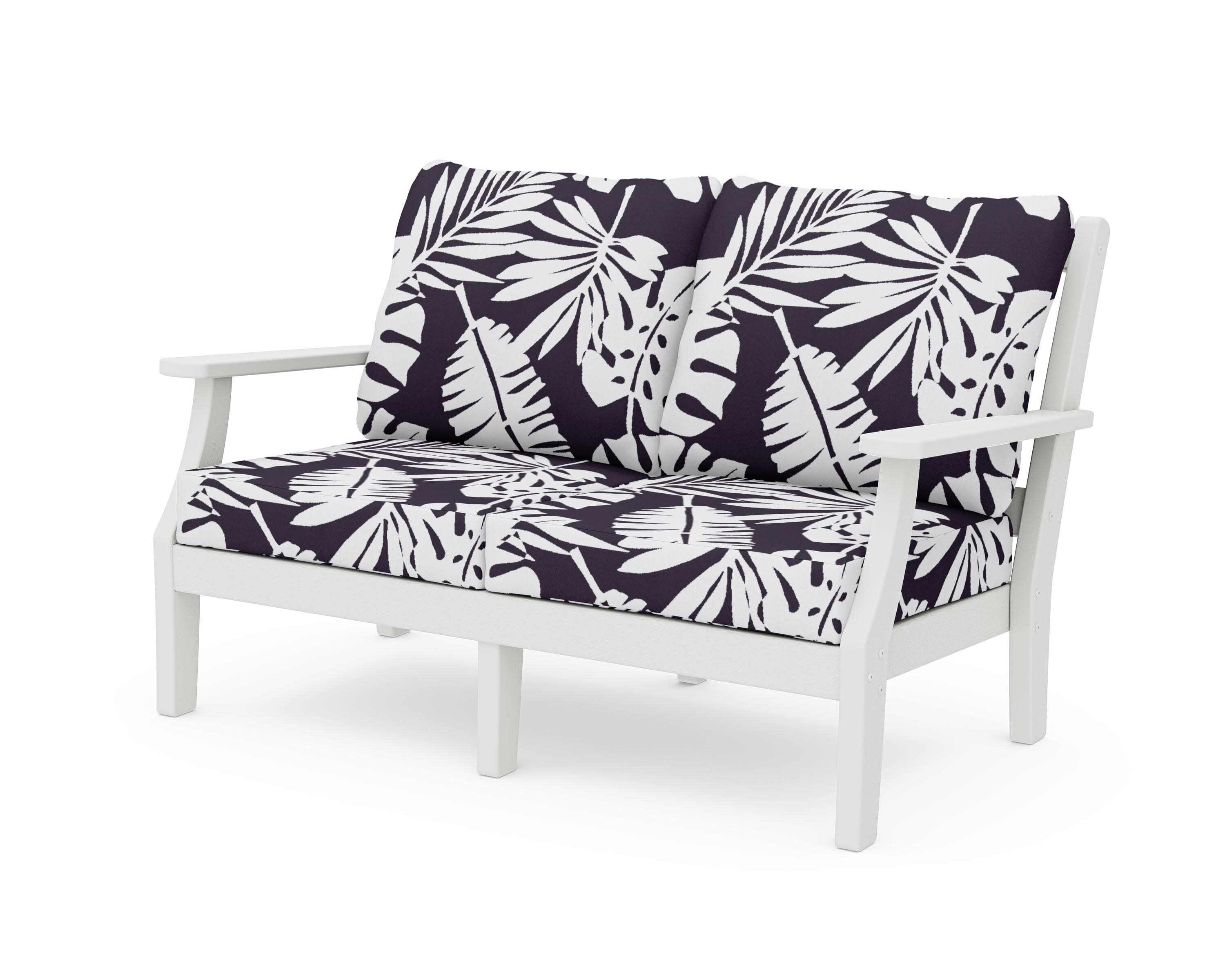 Chinoiserie Deep Seating Loveseat in Vintage White / Leaf Navy