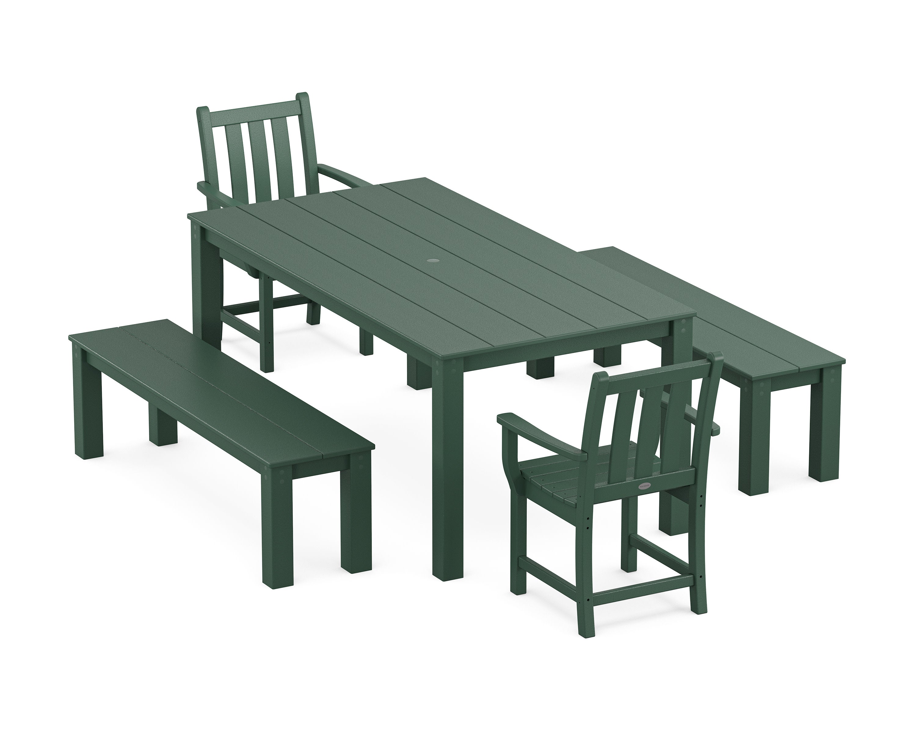 Traditional Garden 5-Piece Parsons Dining Set with Benches in Green