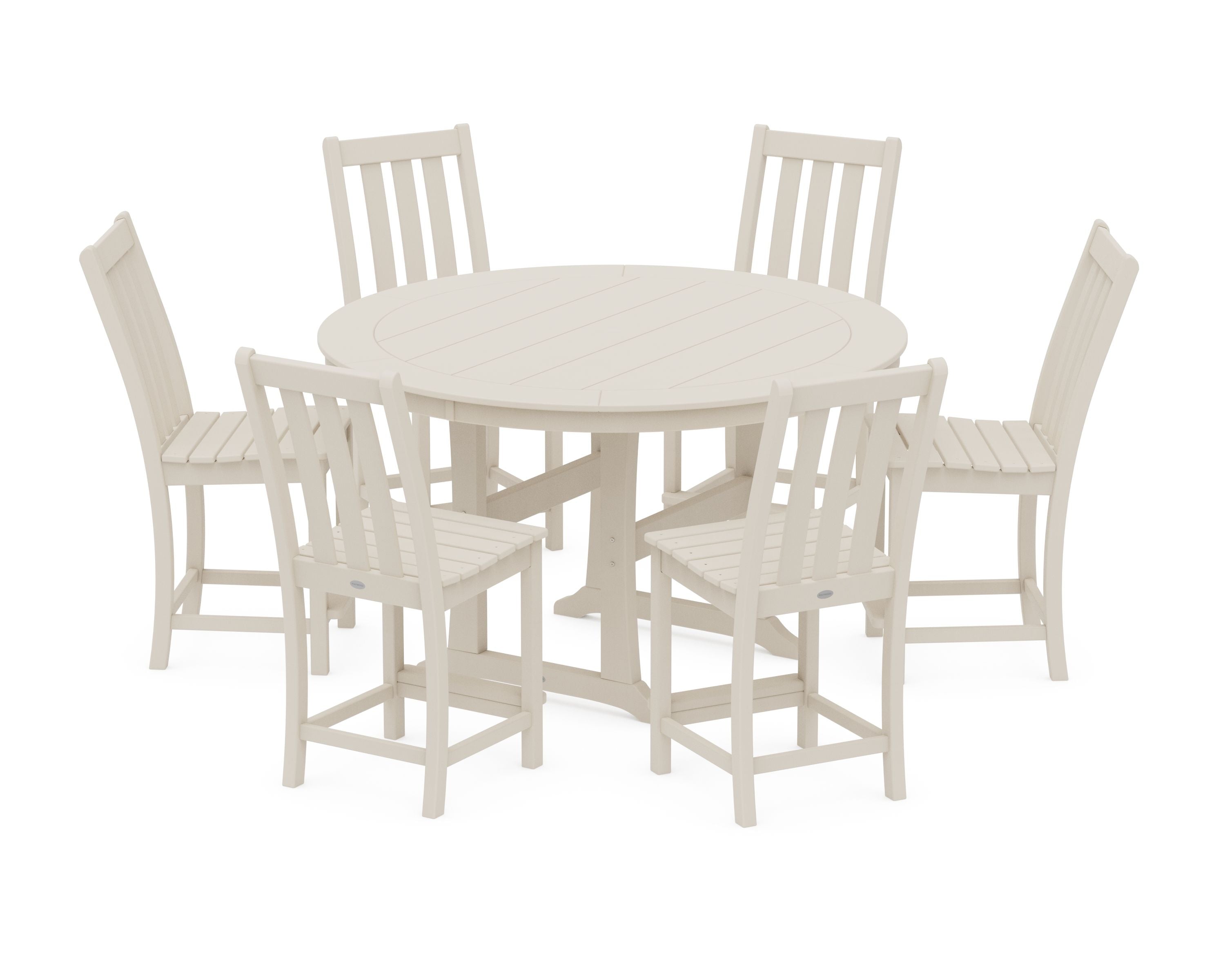 Vineyard 7-Piece Side Chair Round Counter Set in Sand