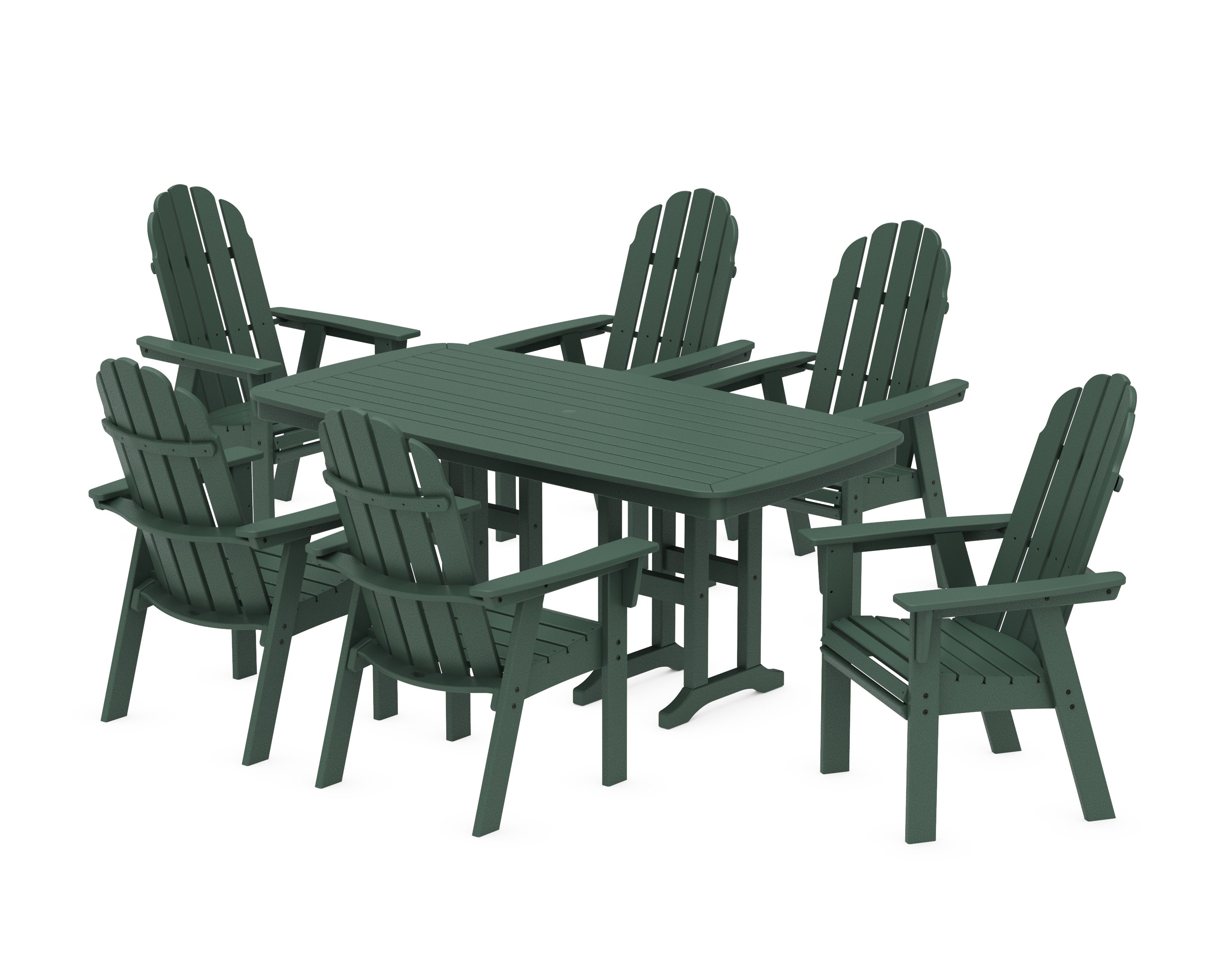 Vineyard Curveback Adirondack Chair 7-Piece Dining Set in Green
