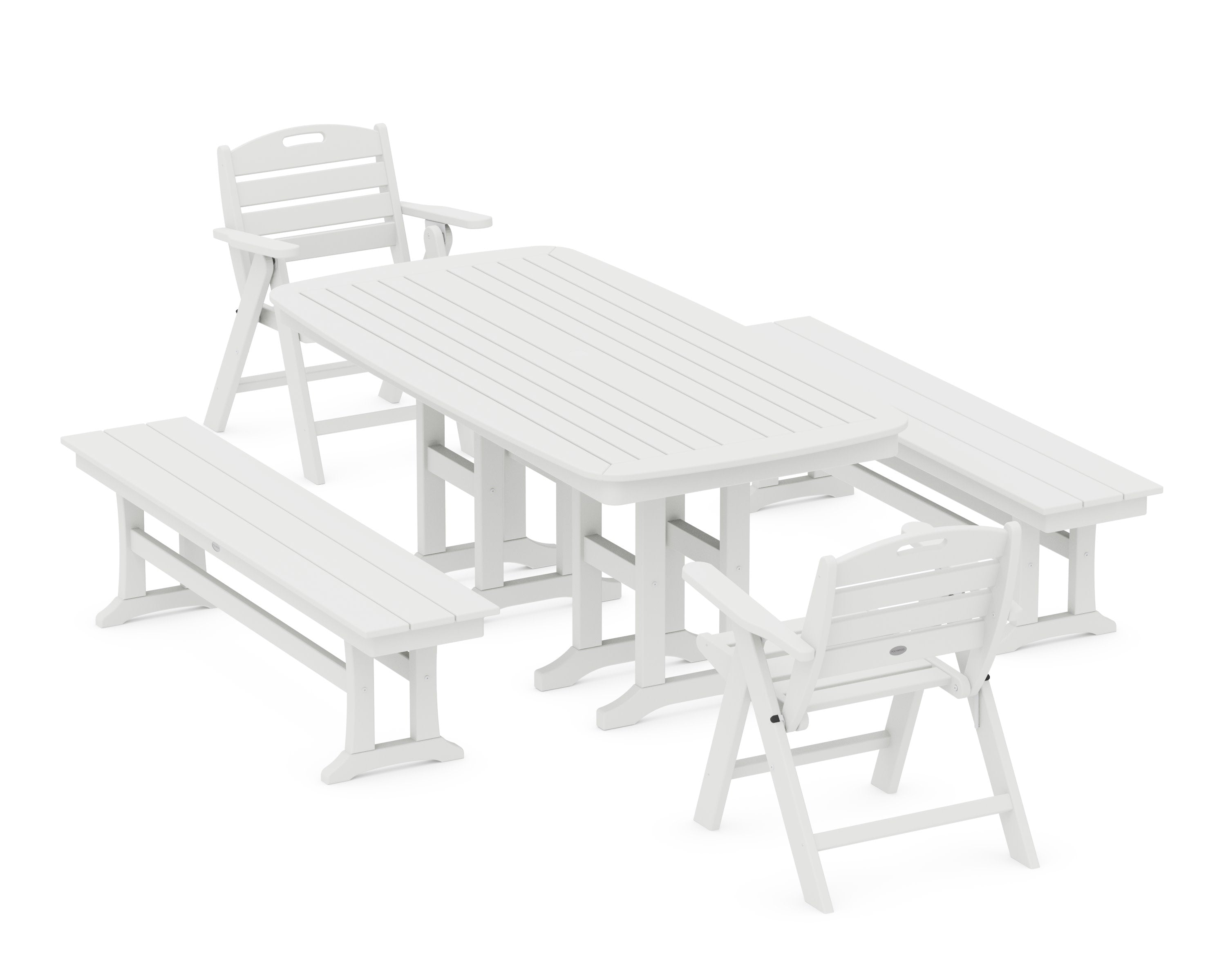Nautical Lowback 5-Piece Dining Set with Benches in White