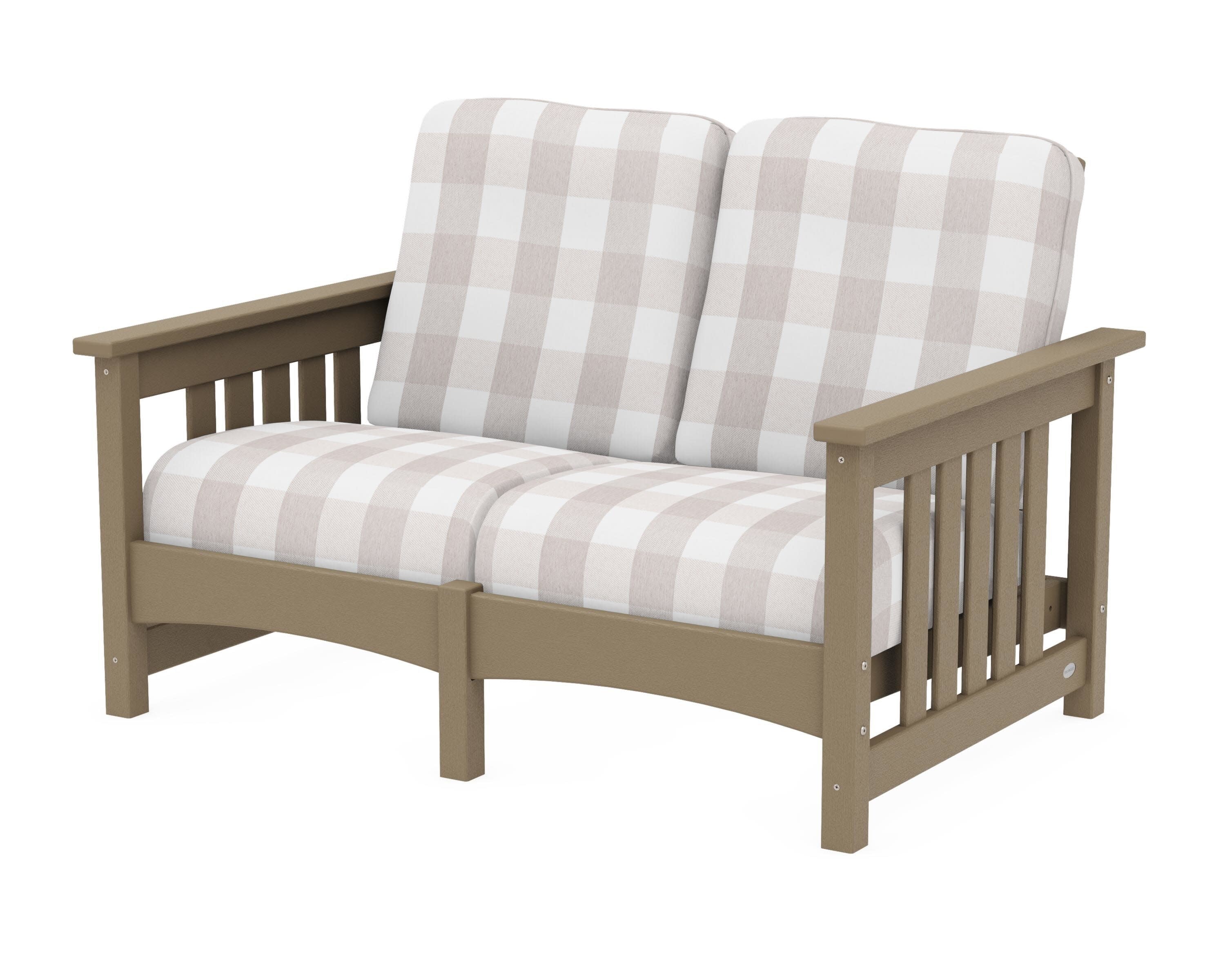 Club Mission Loveseat in Vintage Sahara / Buffalo Plaid Dune Burlap