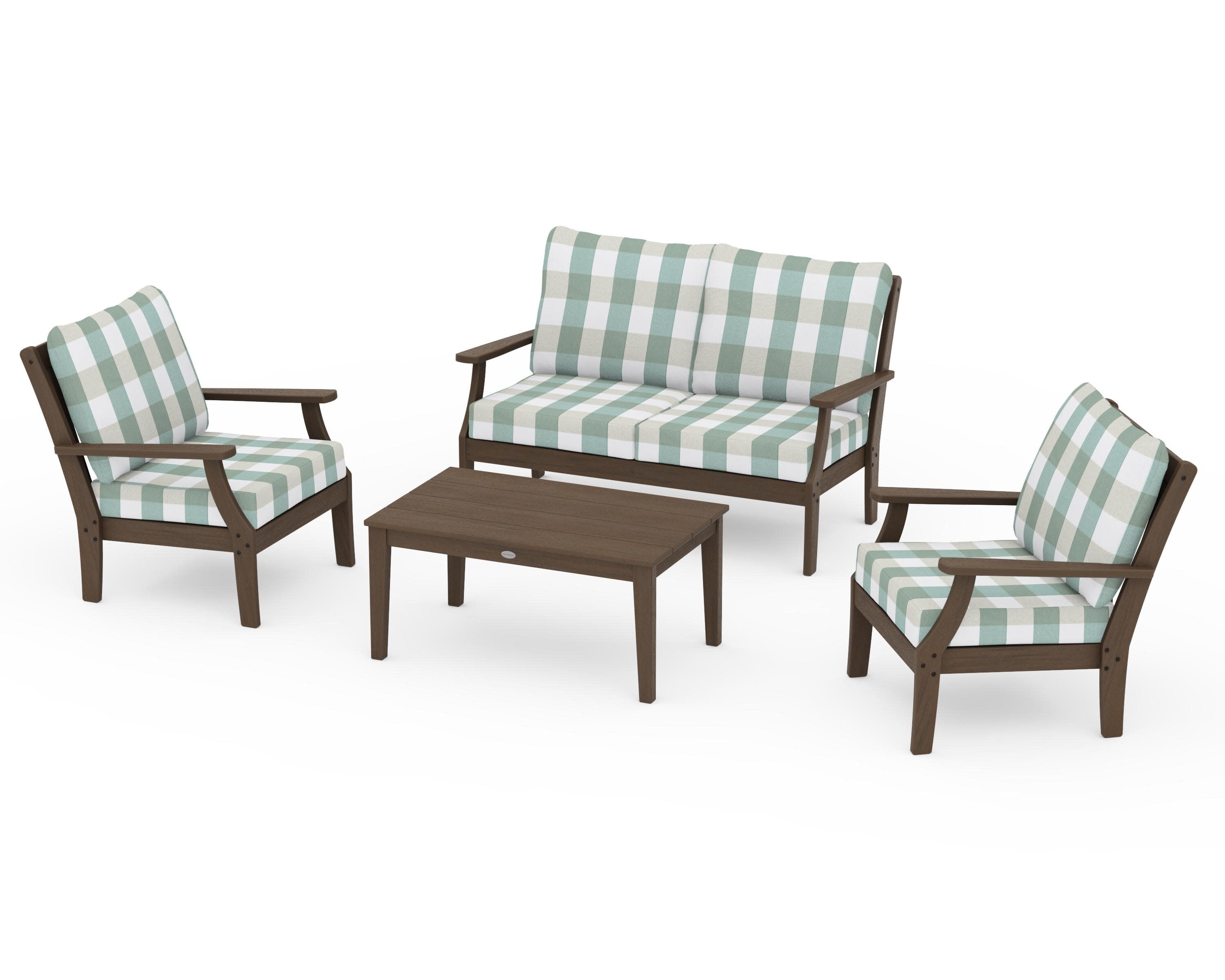 Braxton 4-Piece Deep Seating Chair Set in Kona / Buffalo Plaid Glacier Spa