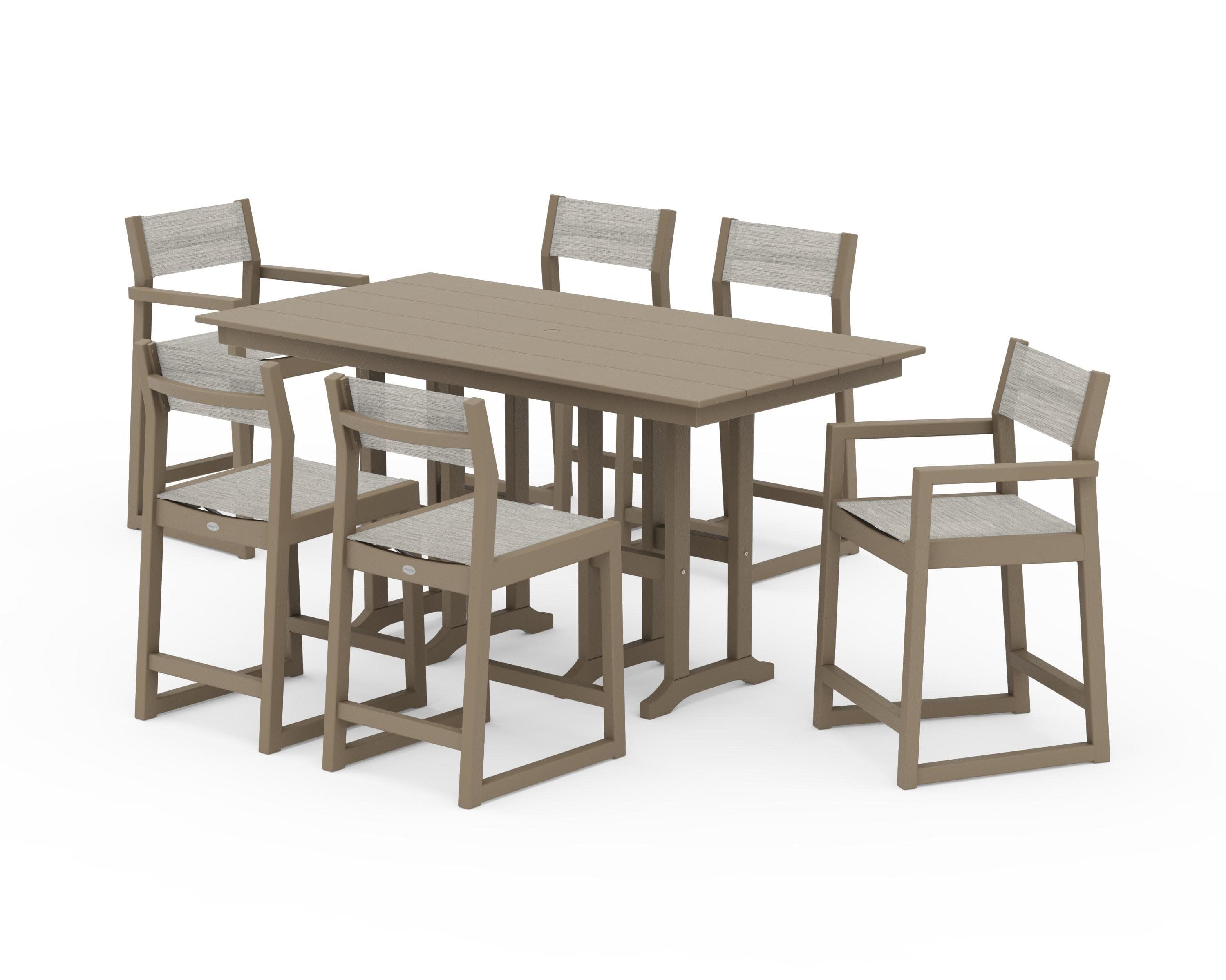 EDGE Sling 7-Piece Farmhouse Counter Set with Trestle Legs in Vintage Sahara / Birch Sling