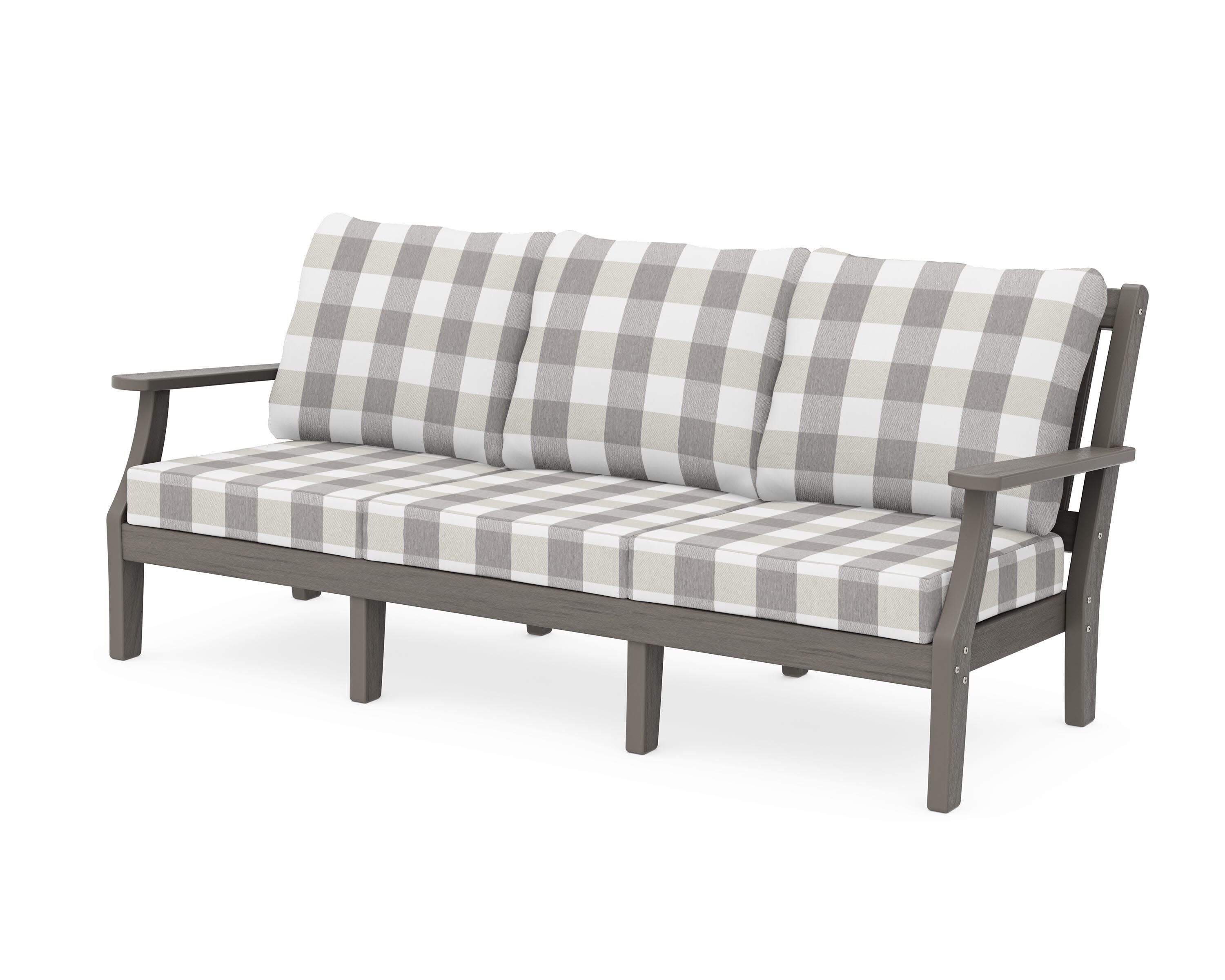Chinoiserie Deep Seating Sofa in Driftwood / Buffalo Plaid Grey Mist