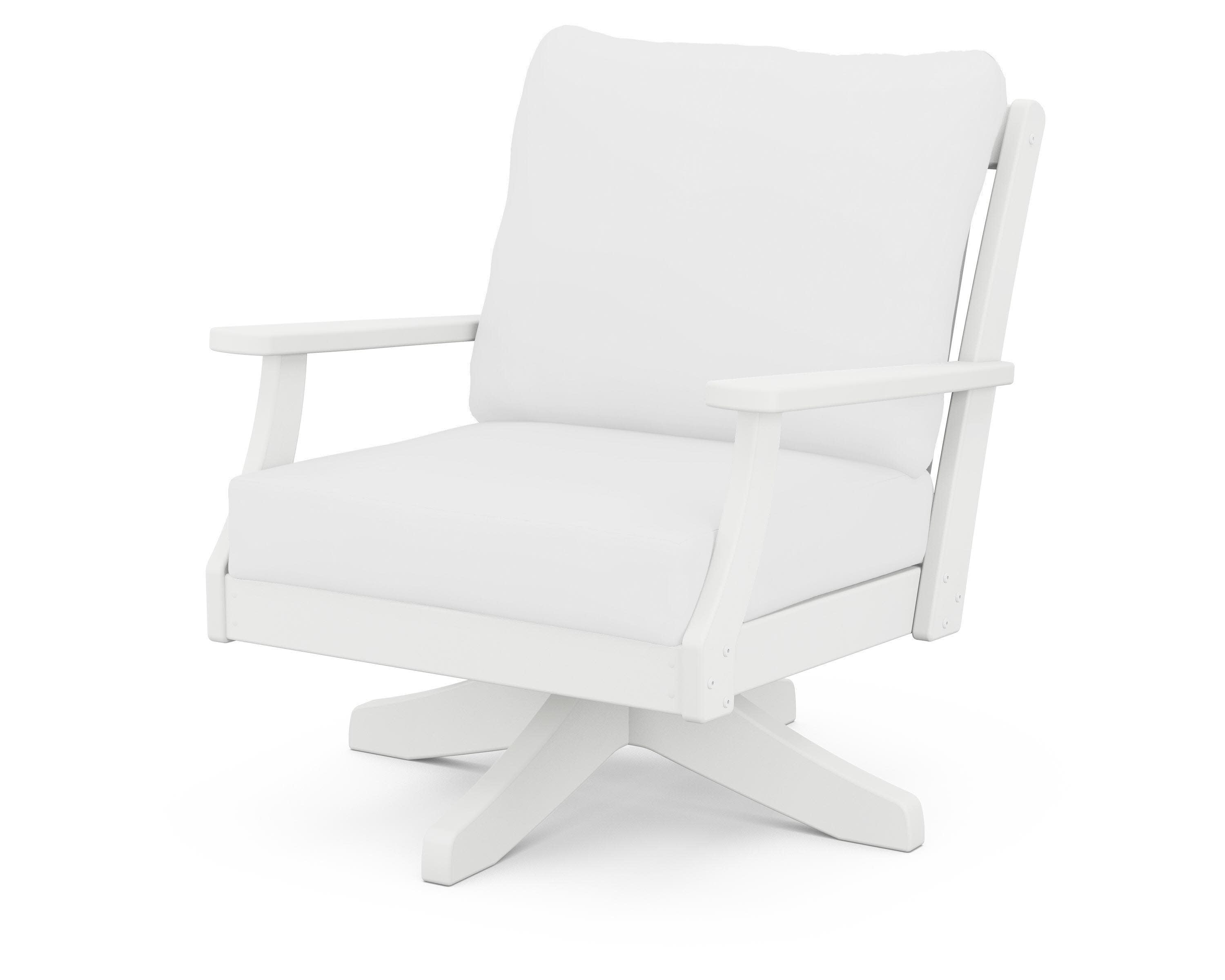 Braxton Deep Seating Swivel Chair in White / Natural