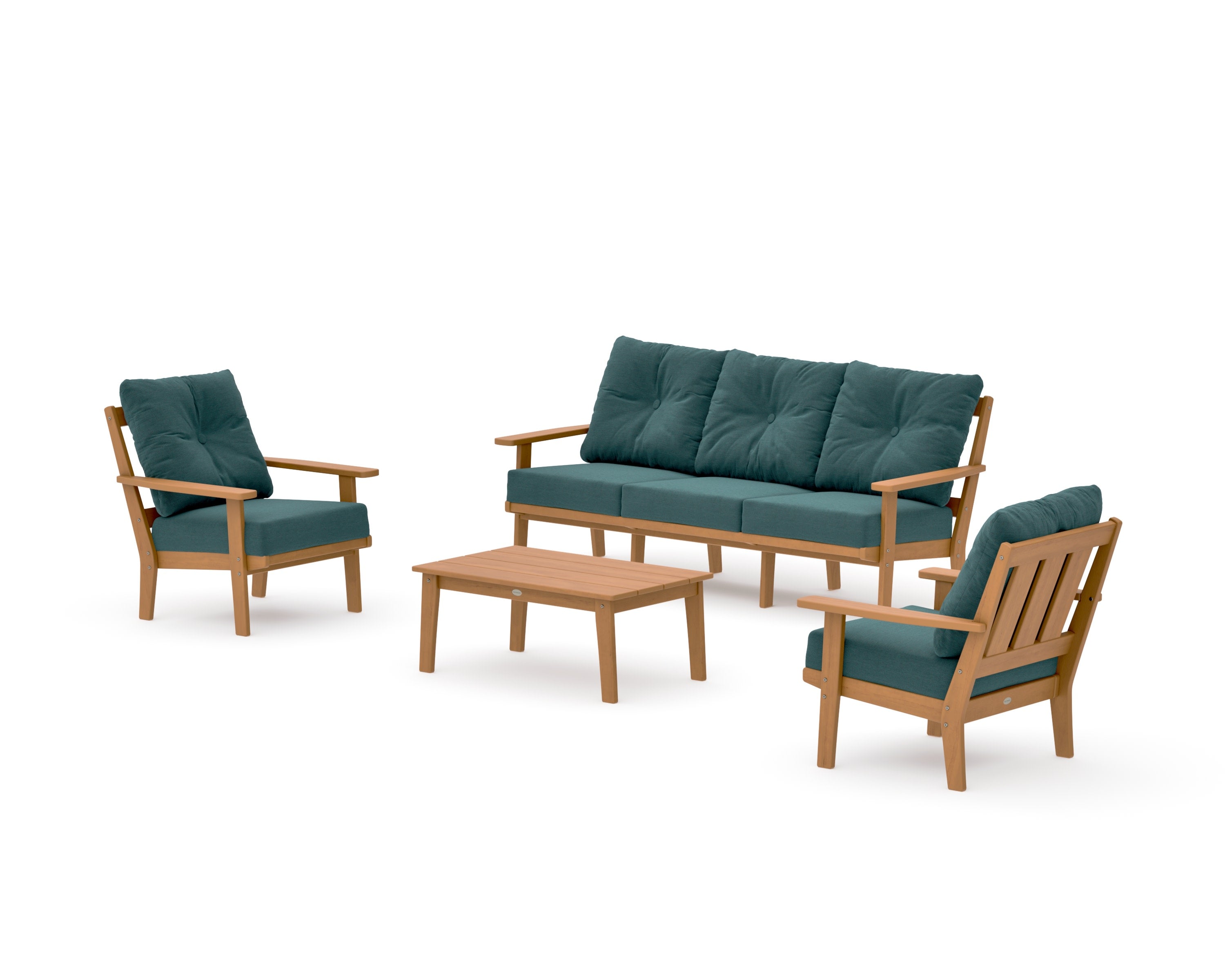 Oxford 4-Piece Deep Seating Set with Sofa in Natural / Ocean Teal
