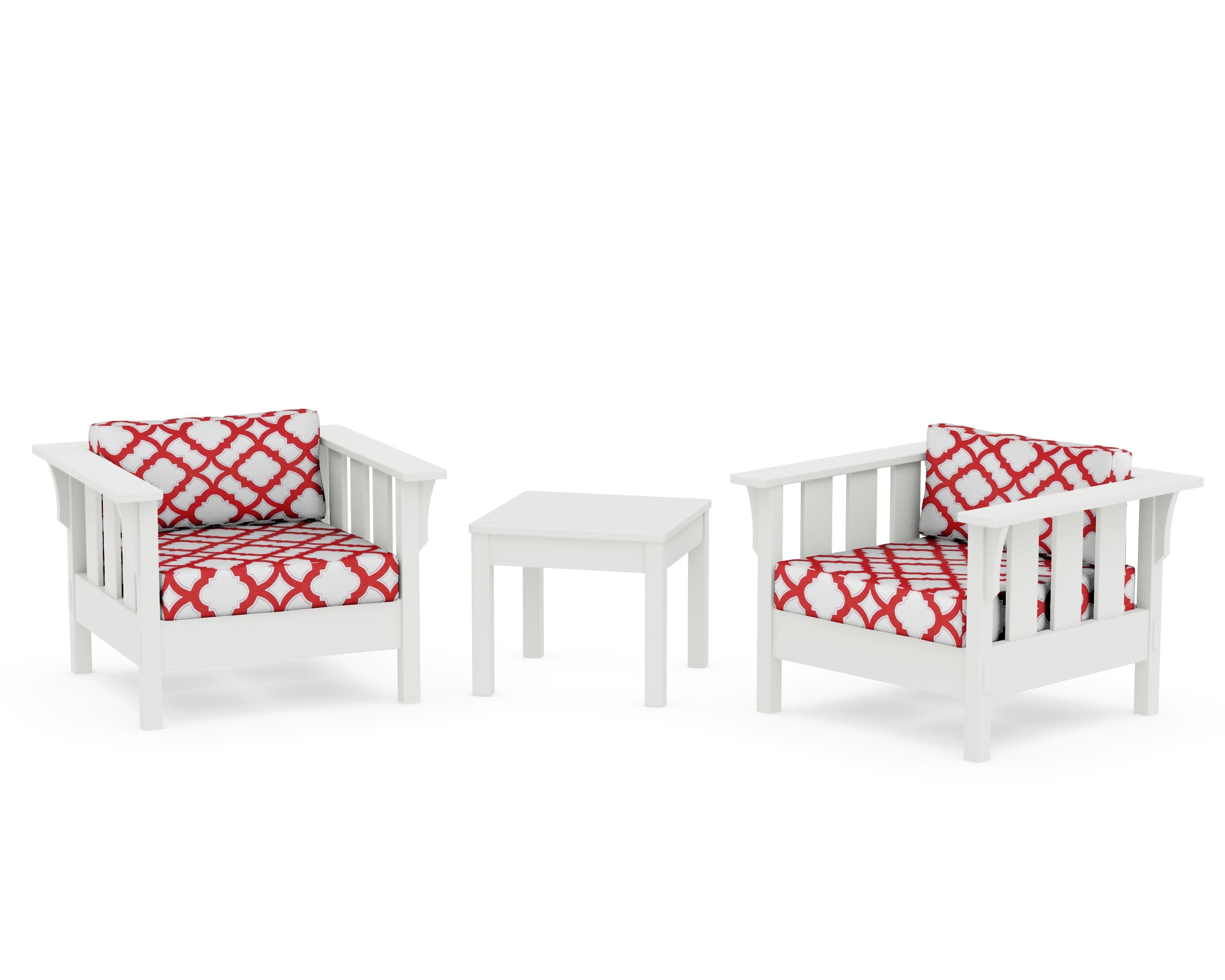 Acadia 3-Piece Deep Seating Set in Vintage White / Trellis Crimson