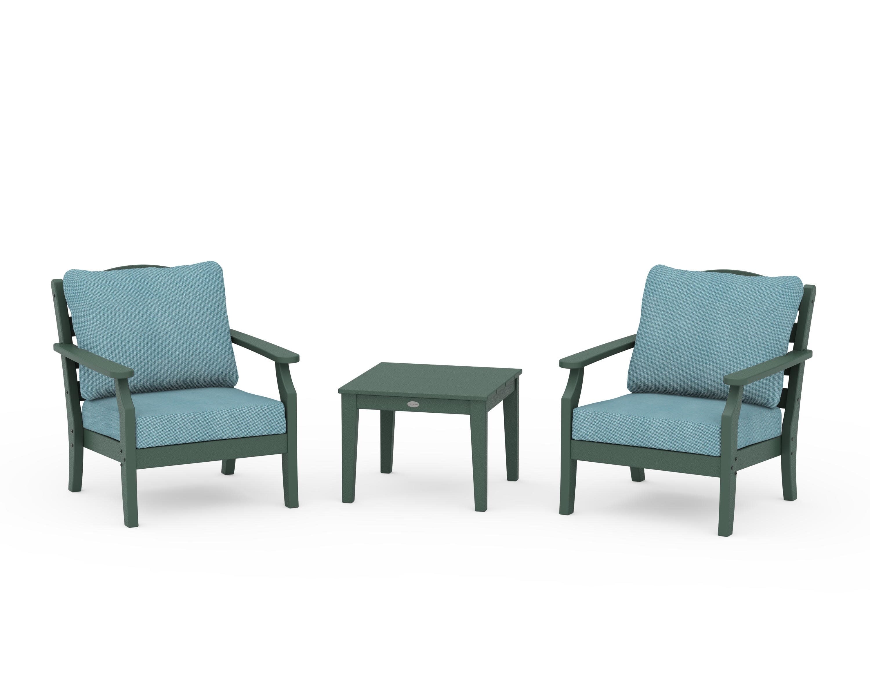Savannah 3-Piece Deep Seating Set in Green / Lattice Sky Blue