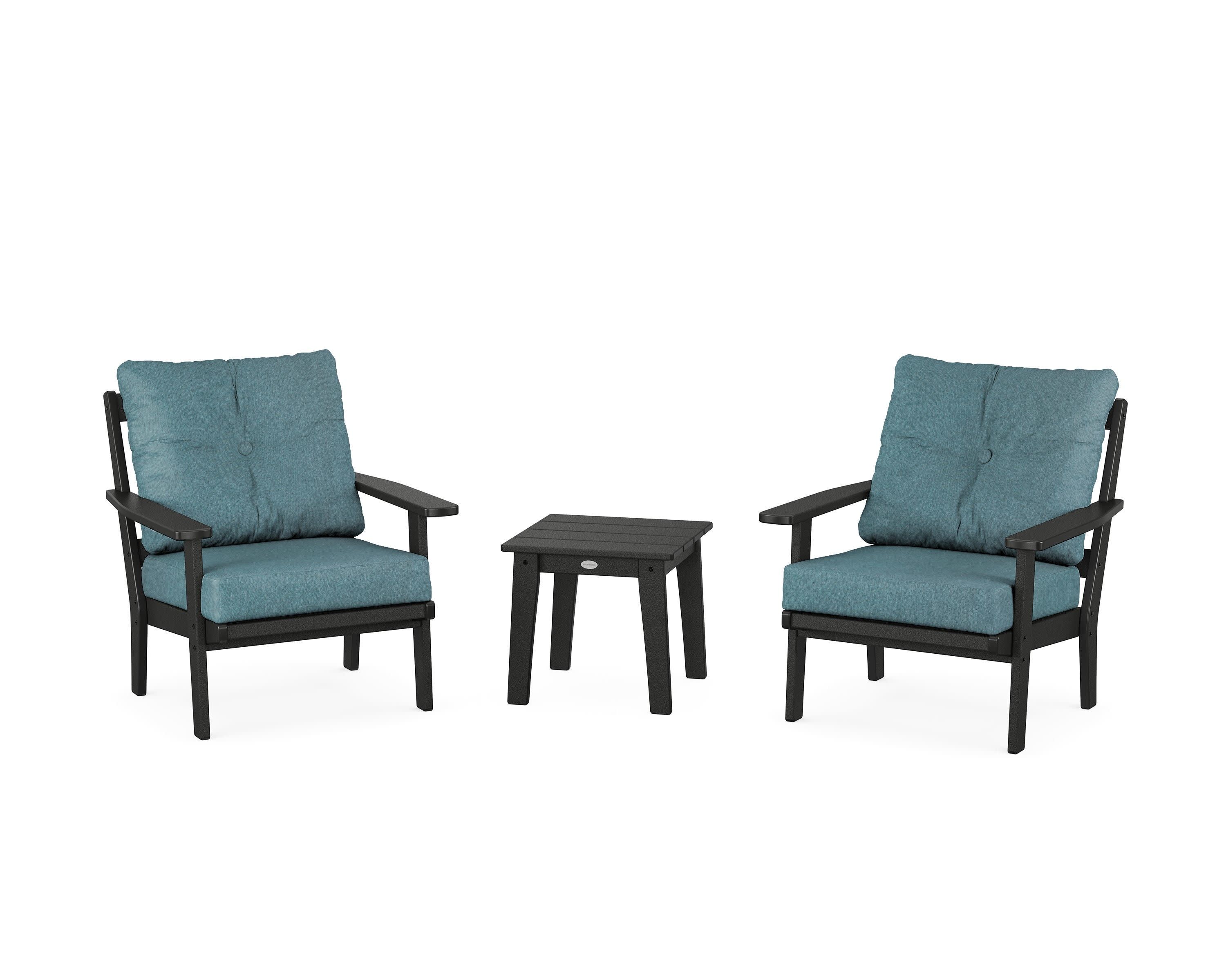 Oxford 3-Piece Deep Seating Set in Black / Ocean Teal