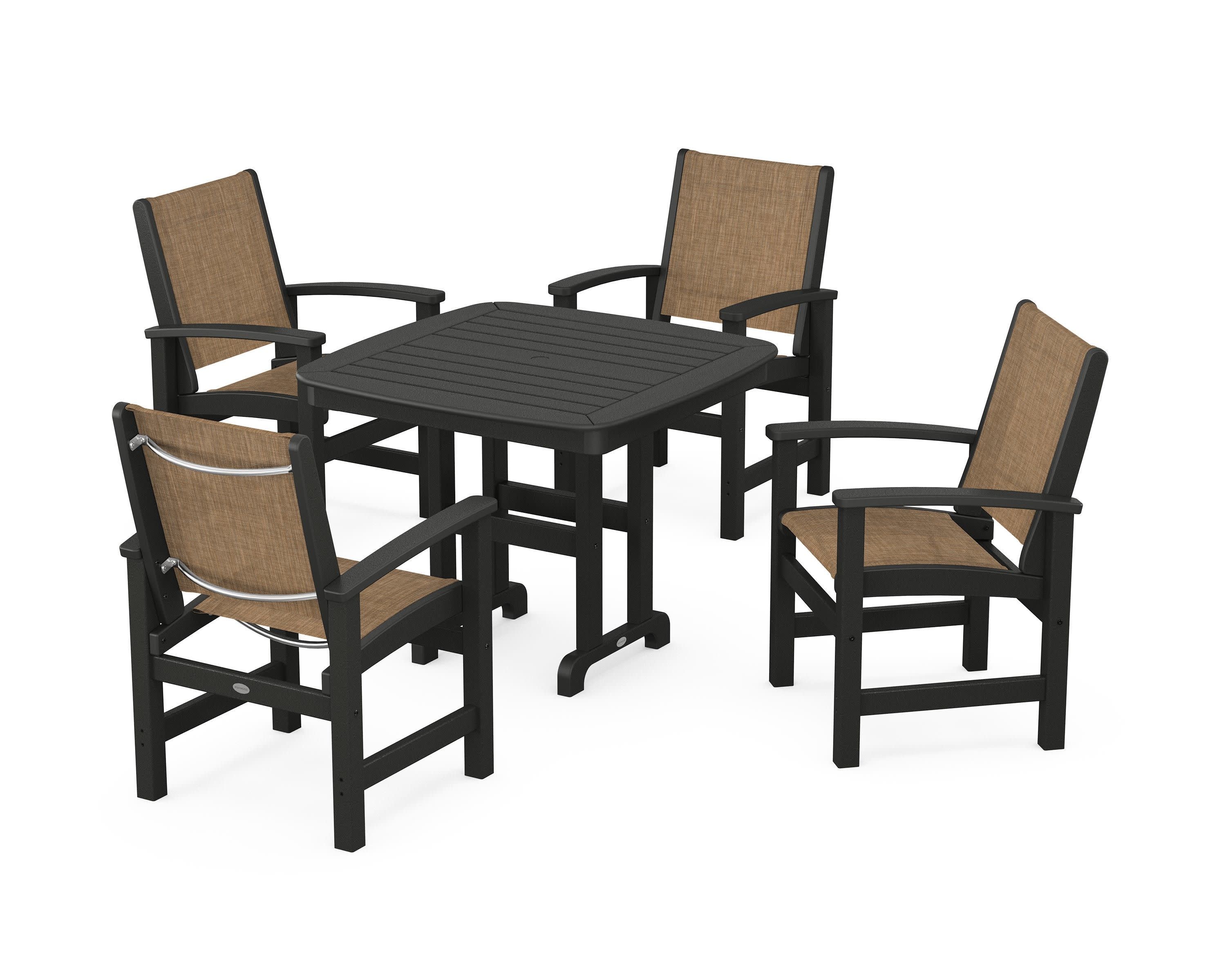 Coastal 5-Piece Dining Set in Black / Burlap Sling