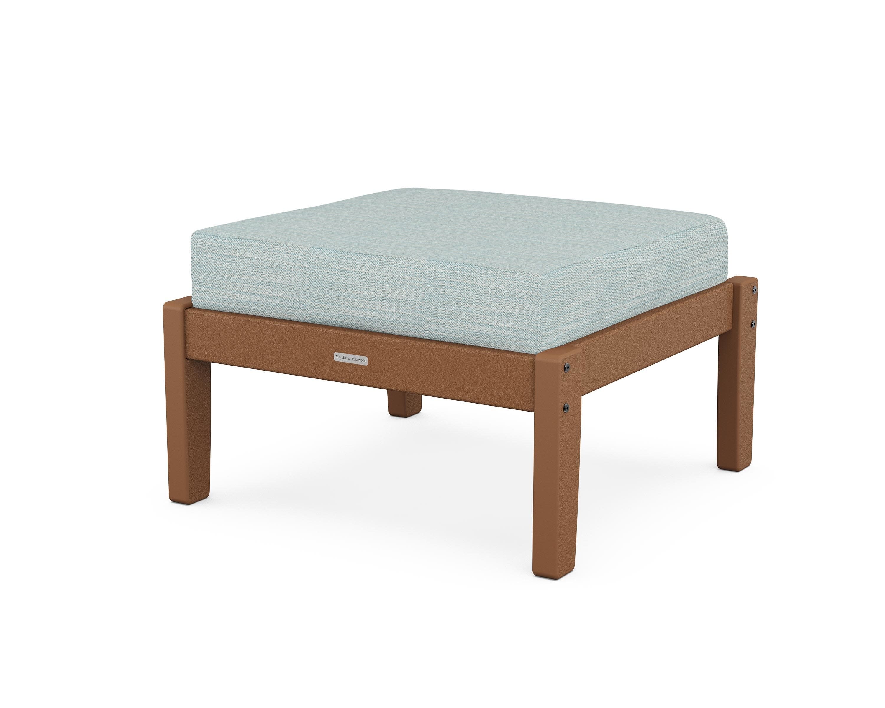 Chinoiserie Deep Seating Ottoman in Teak / Soothe Mist