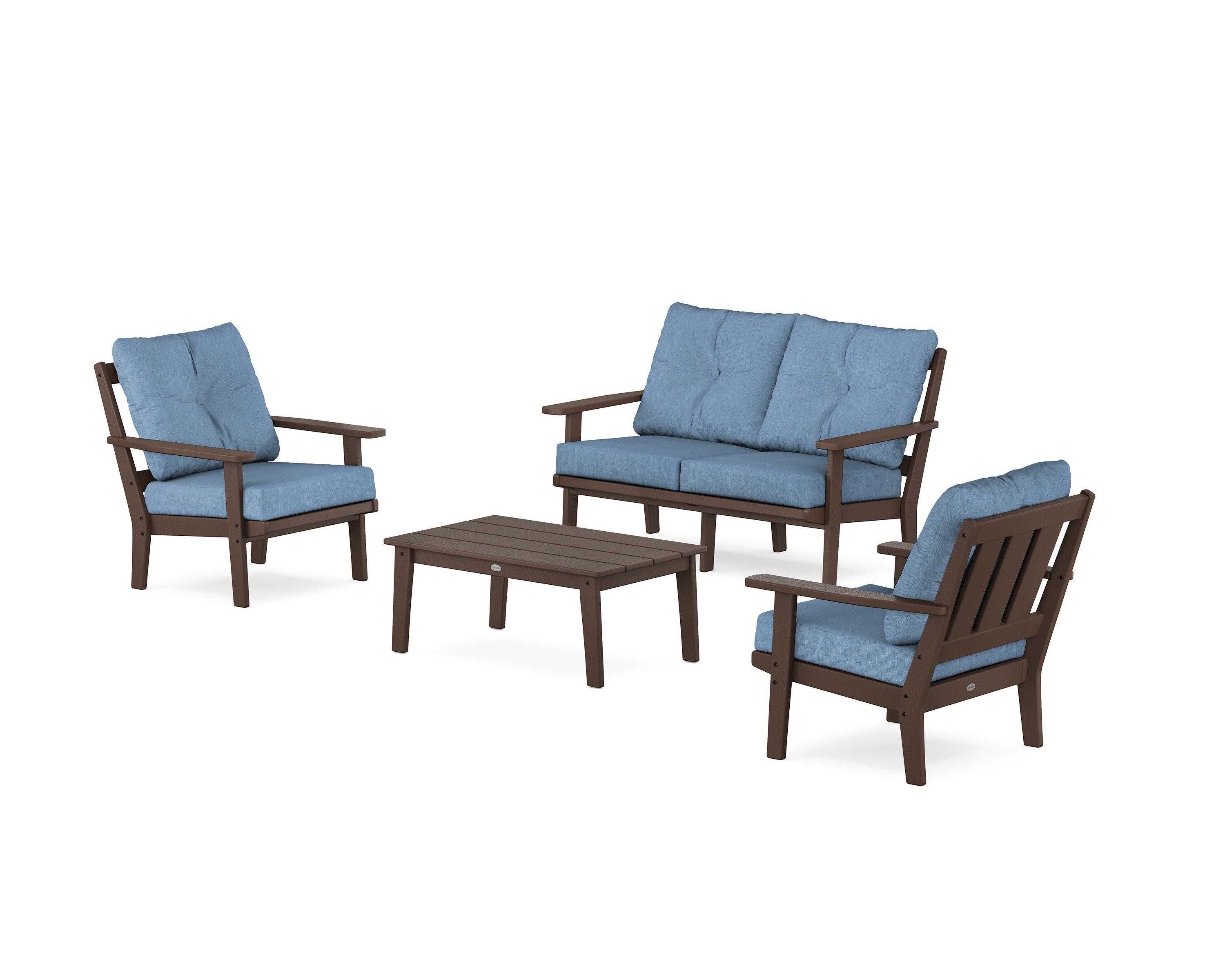 Oxford 4-Piece Deep Seating Set with Loveseat in Mahogany / Sky Blue
