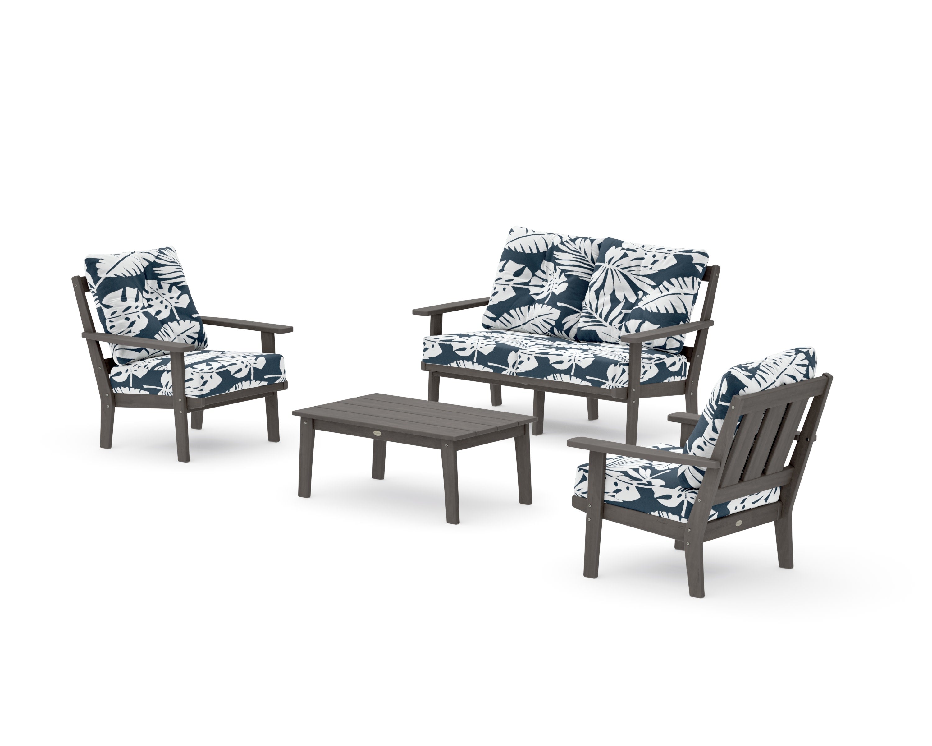 Oxford 4-Piece Deep Seating Set with Loveseat in Driftwood / Leaf Marine Indigo