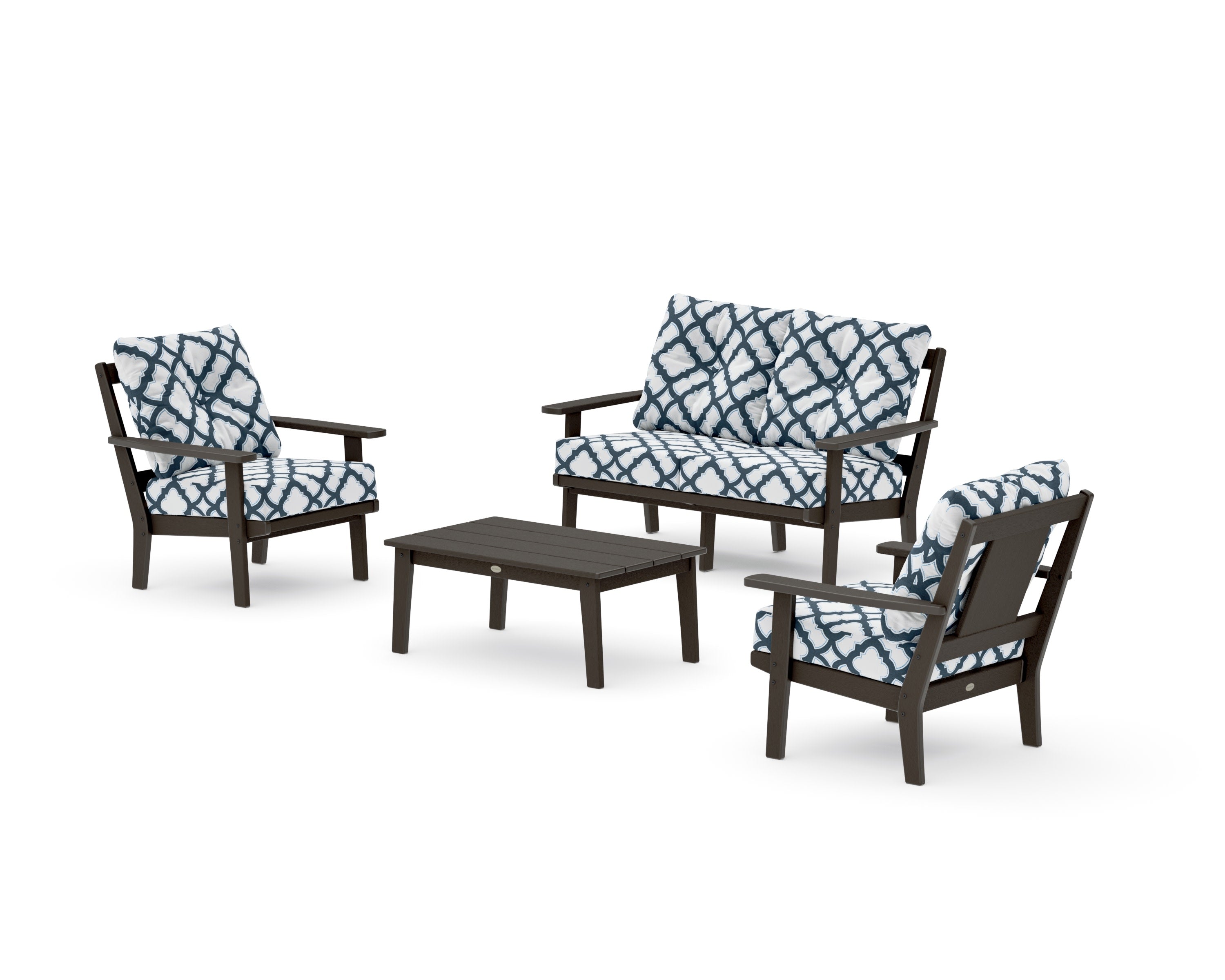 Prairie 4-Piece Deep Seating Set with Loveseat in Vintage Coffee / Trellis Marine Indigo
