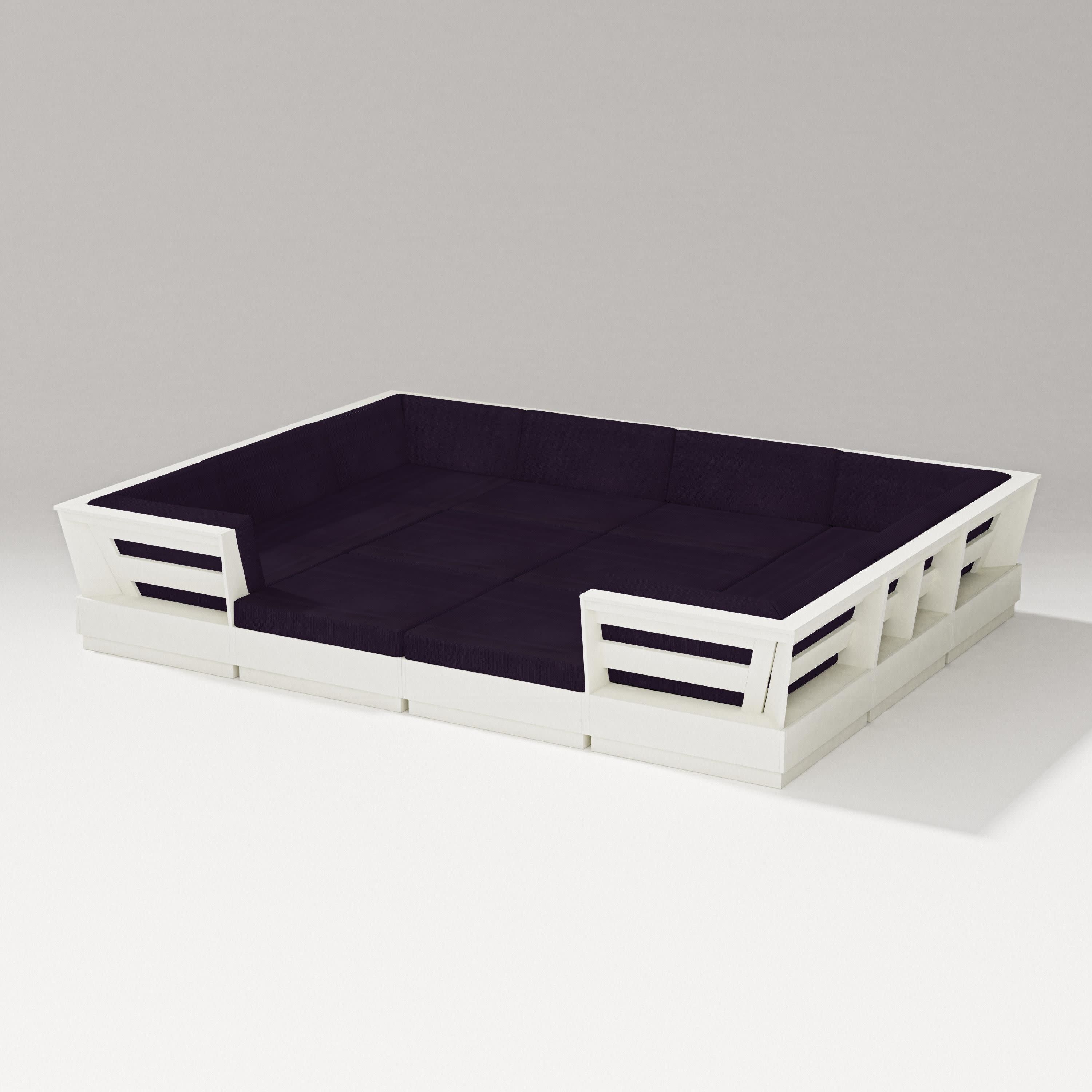 Elevate 12-Piece Pit Sectional in Vintage White / Navy Linen
