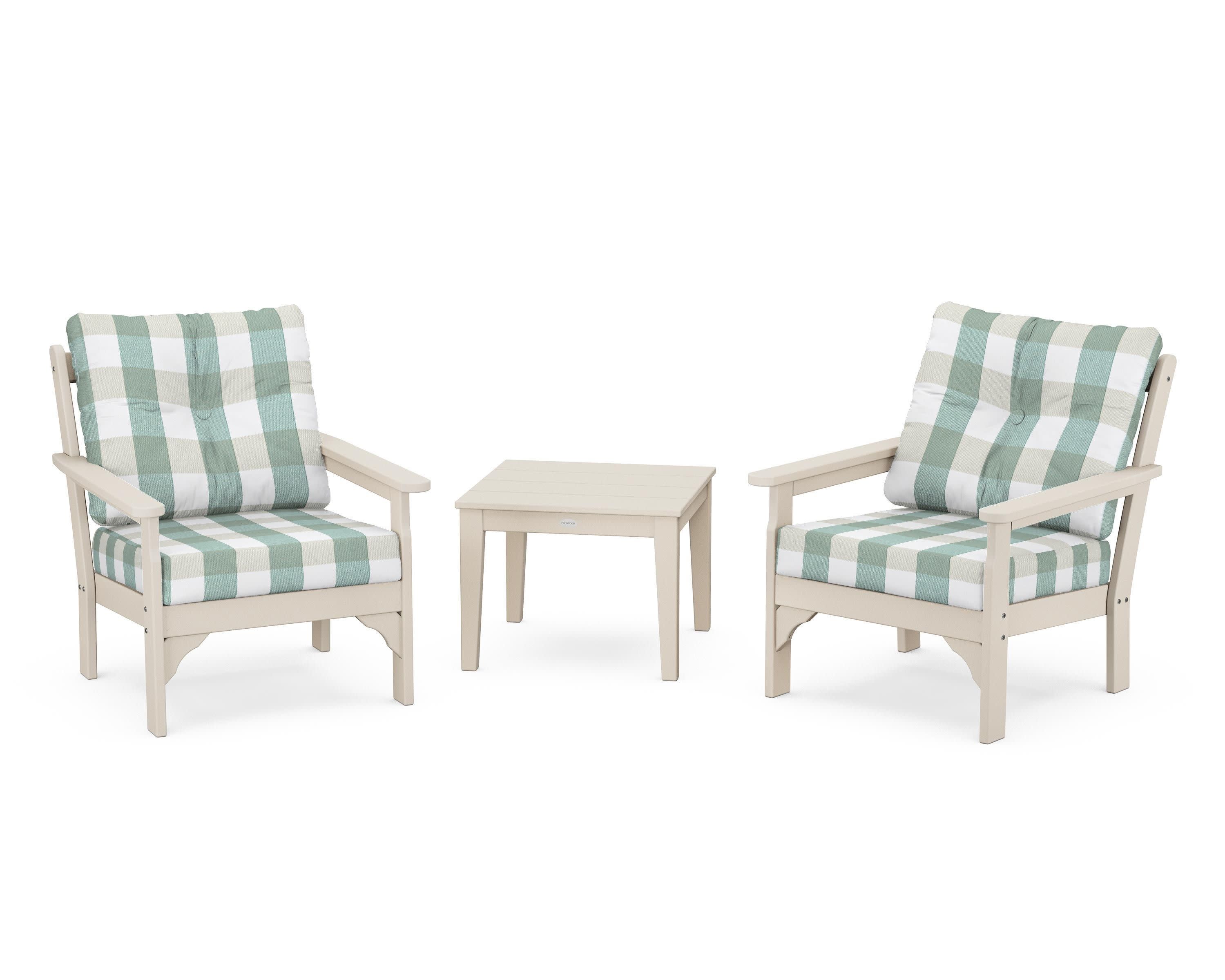 Vineyard 3-Piece Deep Seating Set in Sand / Buffalo Plaid Glacier Spa