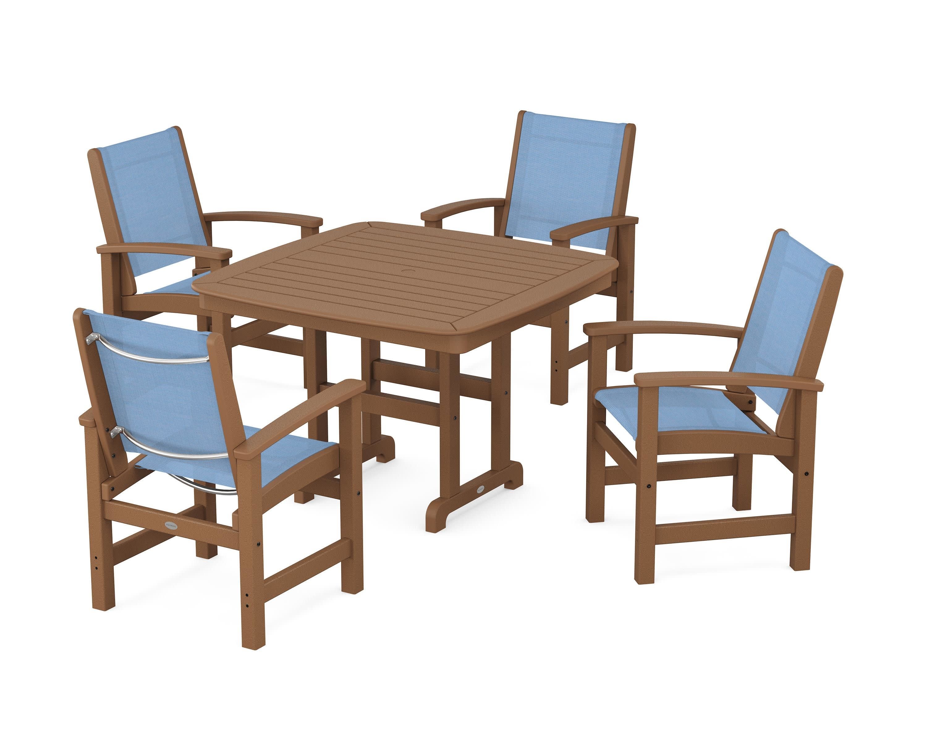 Coastal 5-Piece Dining Set in Teak / Poolside Sling