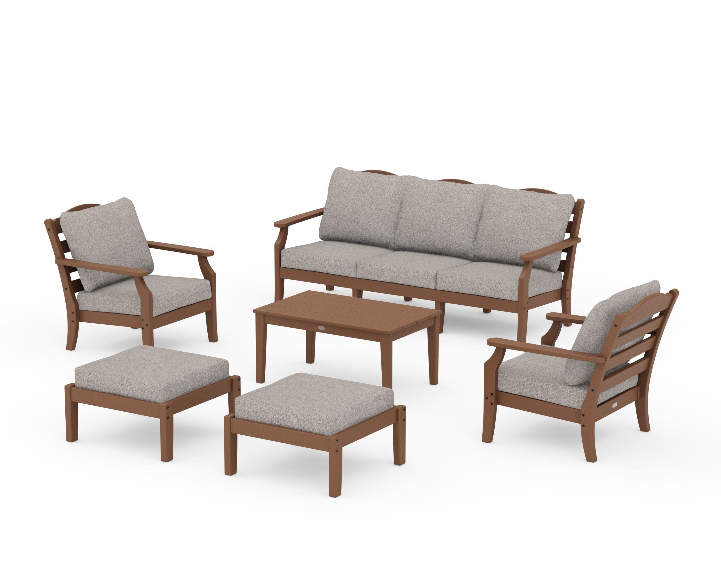 Savannah 6-Piece Lounge Sofa Set in Teak / Weathered Tweed