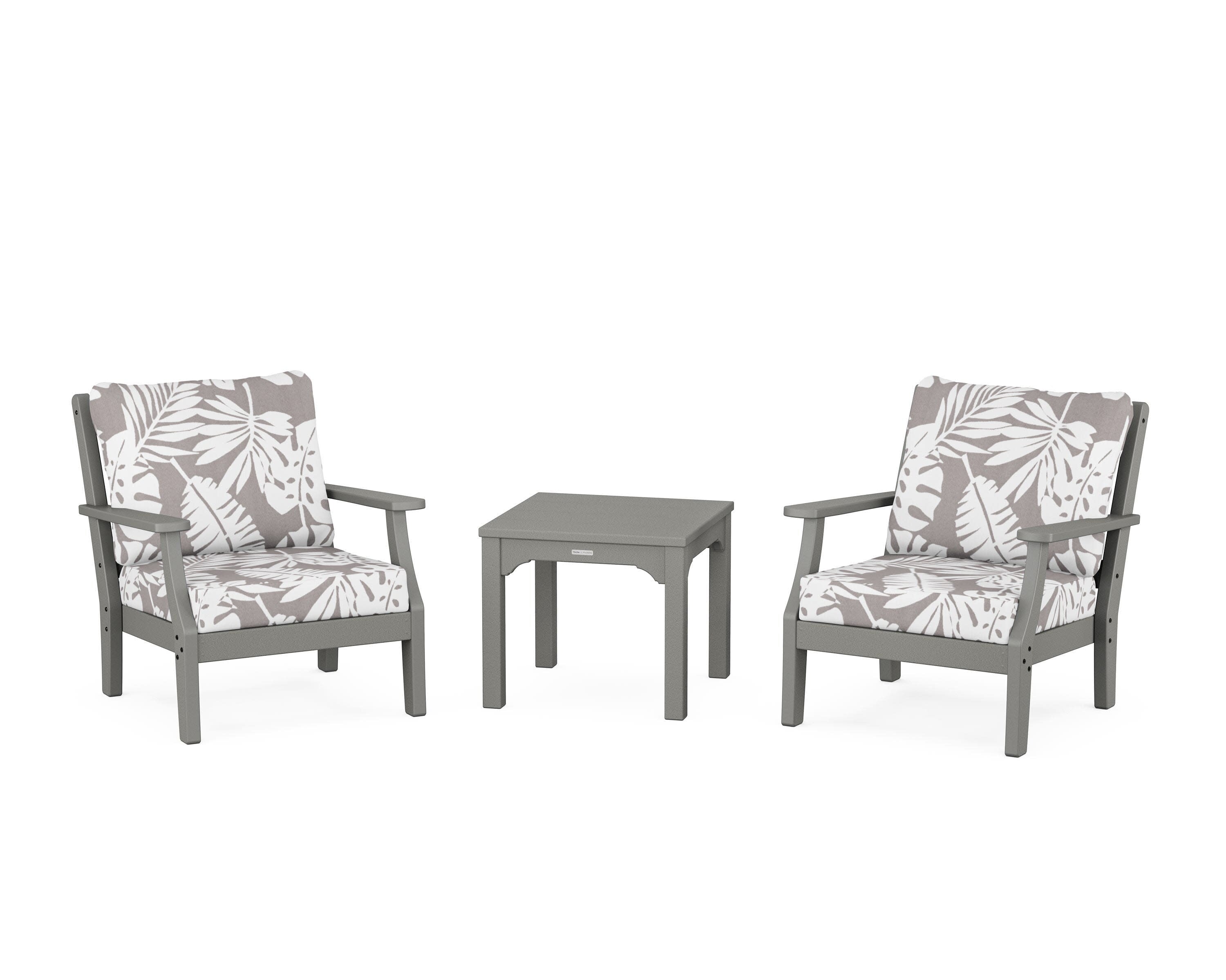 Chinoiserie 3-Piece Deep Seating Set in Slate Grey / Leaf Grey Mist