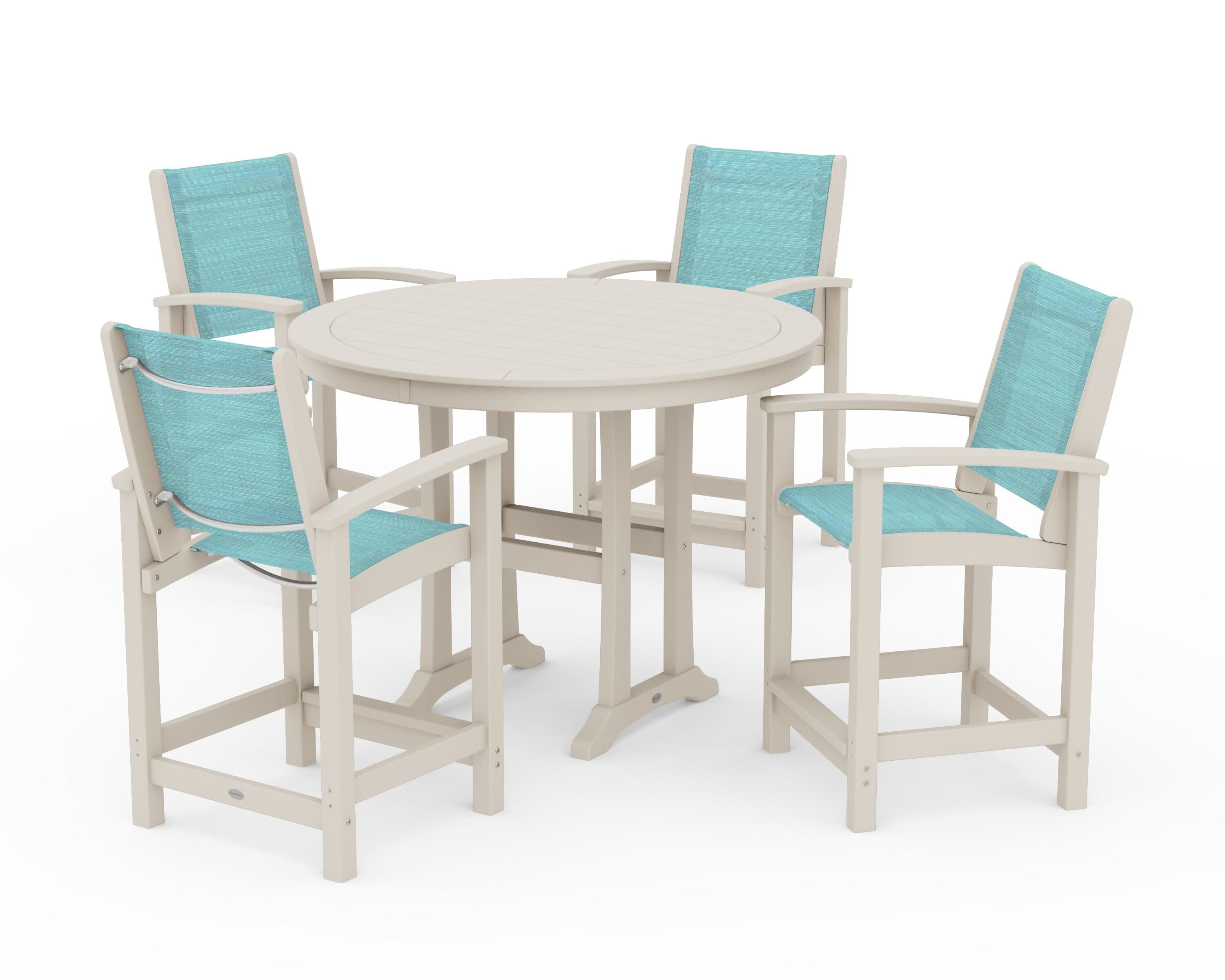 Coastal 5-Piece Counter Set in Sand / Dupioni Aquamarine Sling