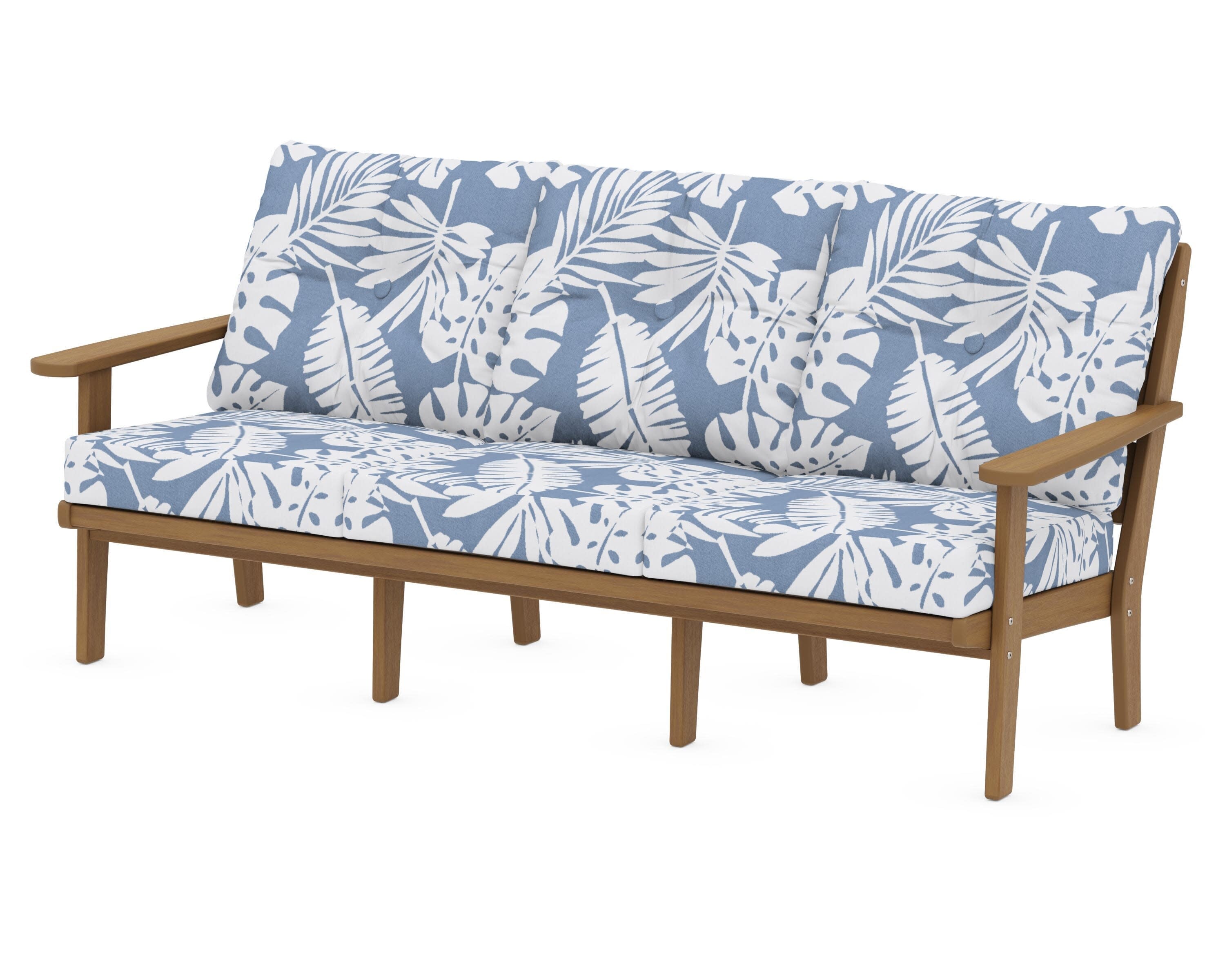 Lakeside Deep Seating Sofa in Natural / Leaf Sky Blue