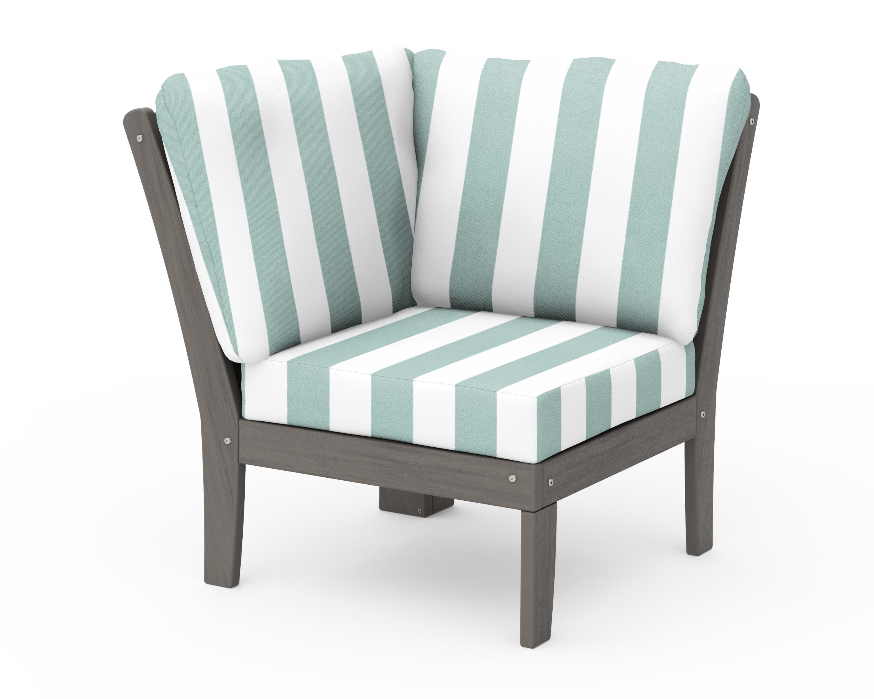 Braxton Modular Corner Chair in Driftwood / Cabana Stripe Glacier Spa