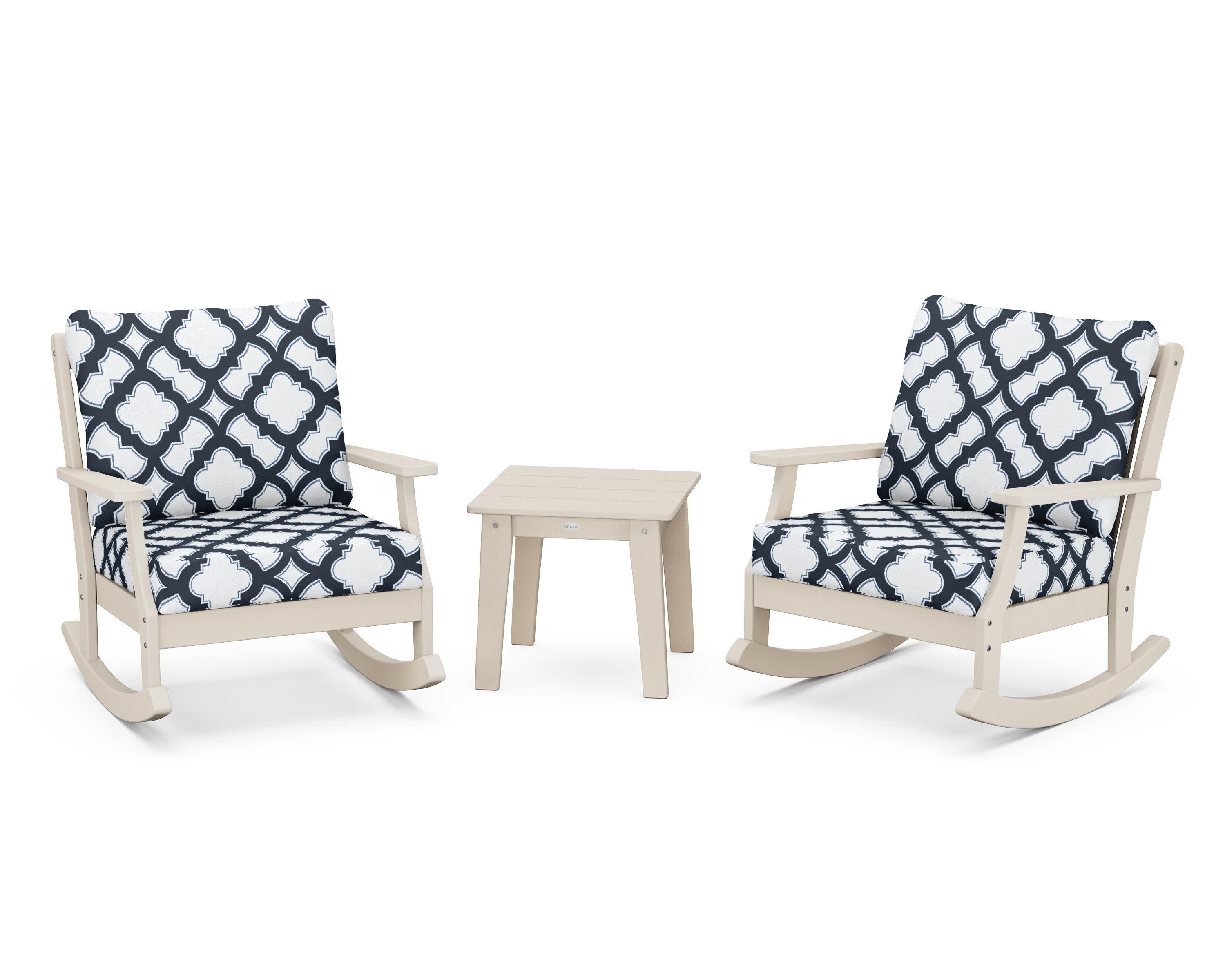 Braxton 3-Piece Deep Seating Rocker Set in Sand / Trellis Marine Indigo