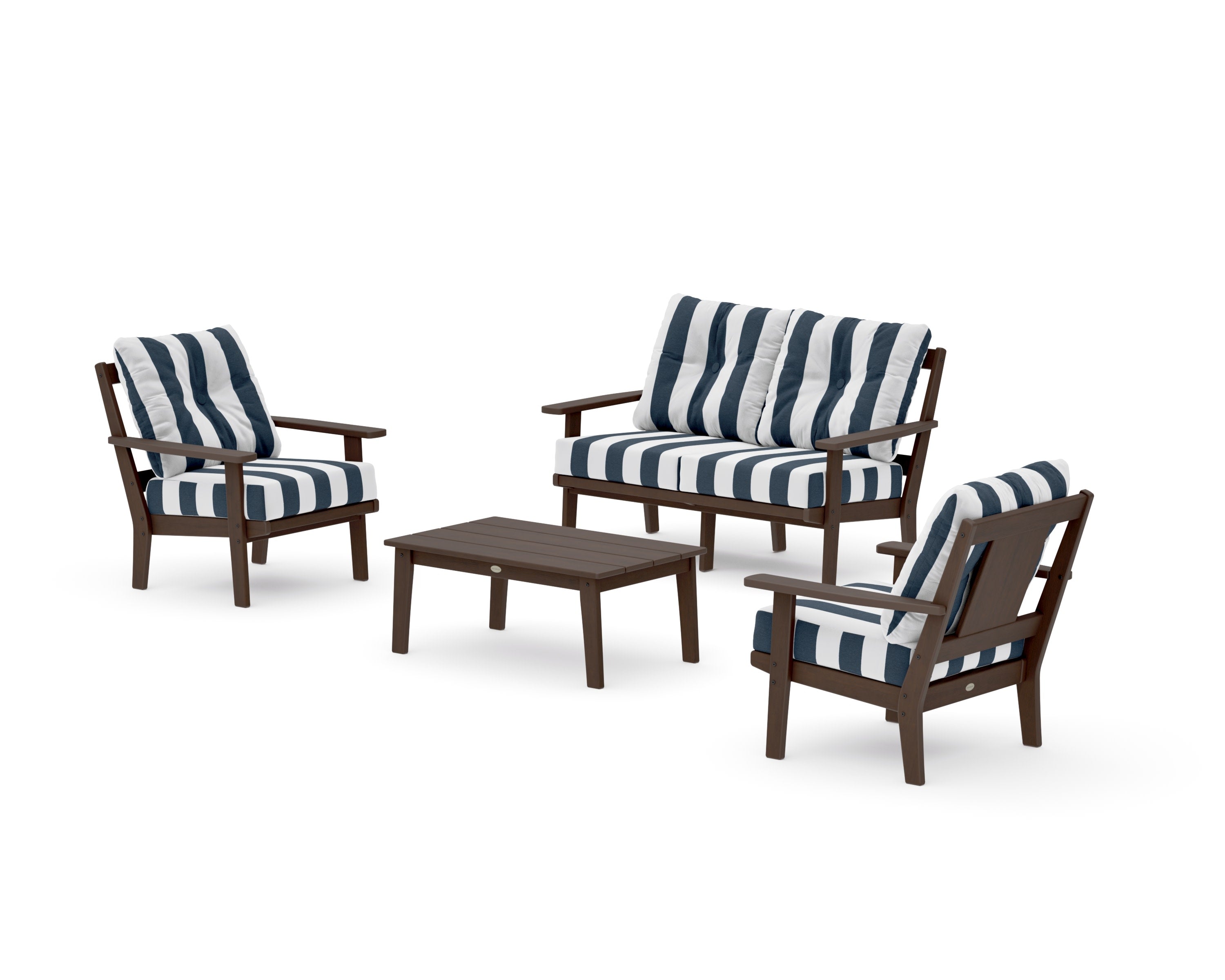 Prairie 4-Piece Deep Seating Set with Loveseat in Kona / Cabana Stripe Marine Indigo