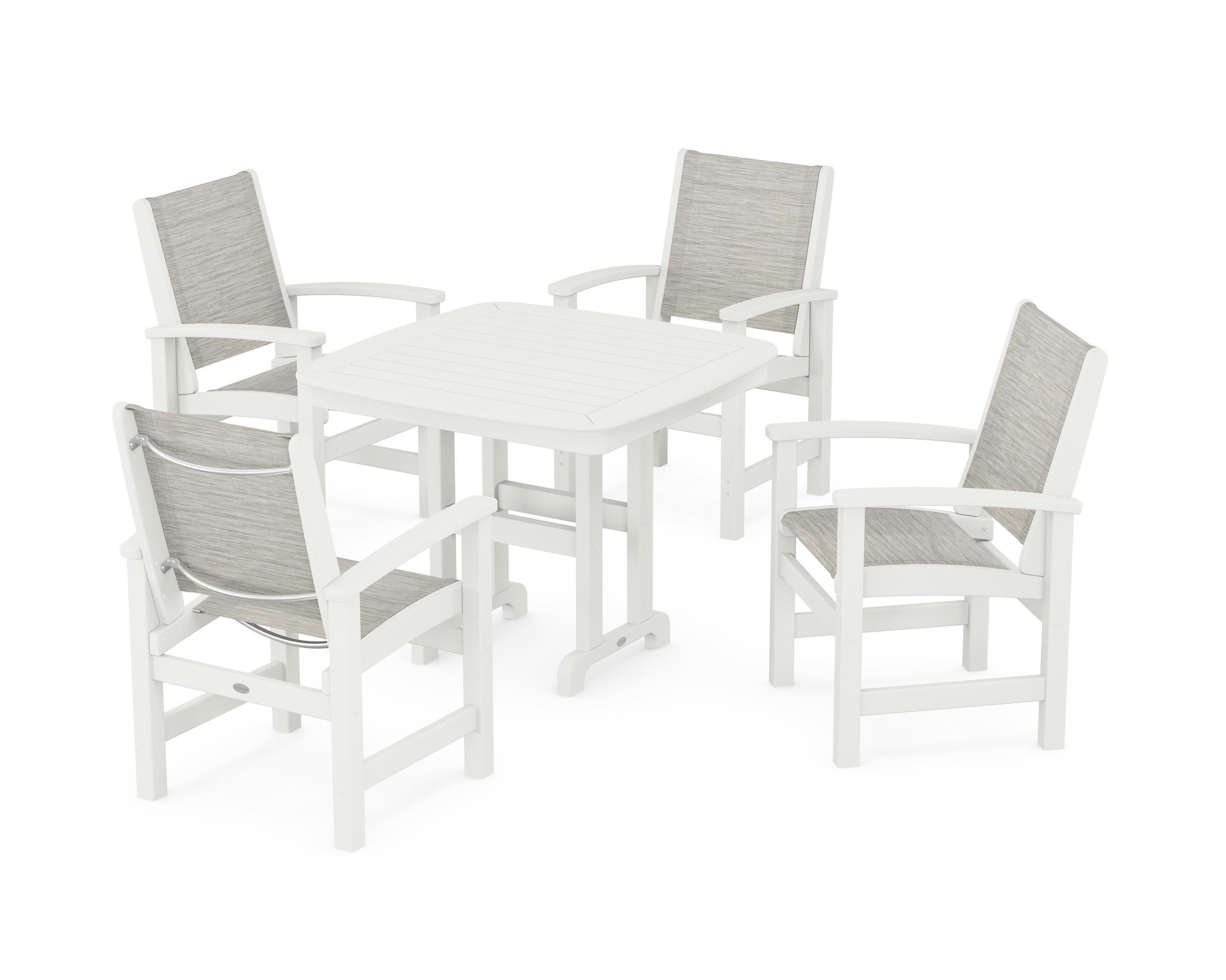 Coastal 5-Piece Dining Set in Vintage White / Birch Sling