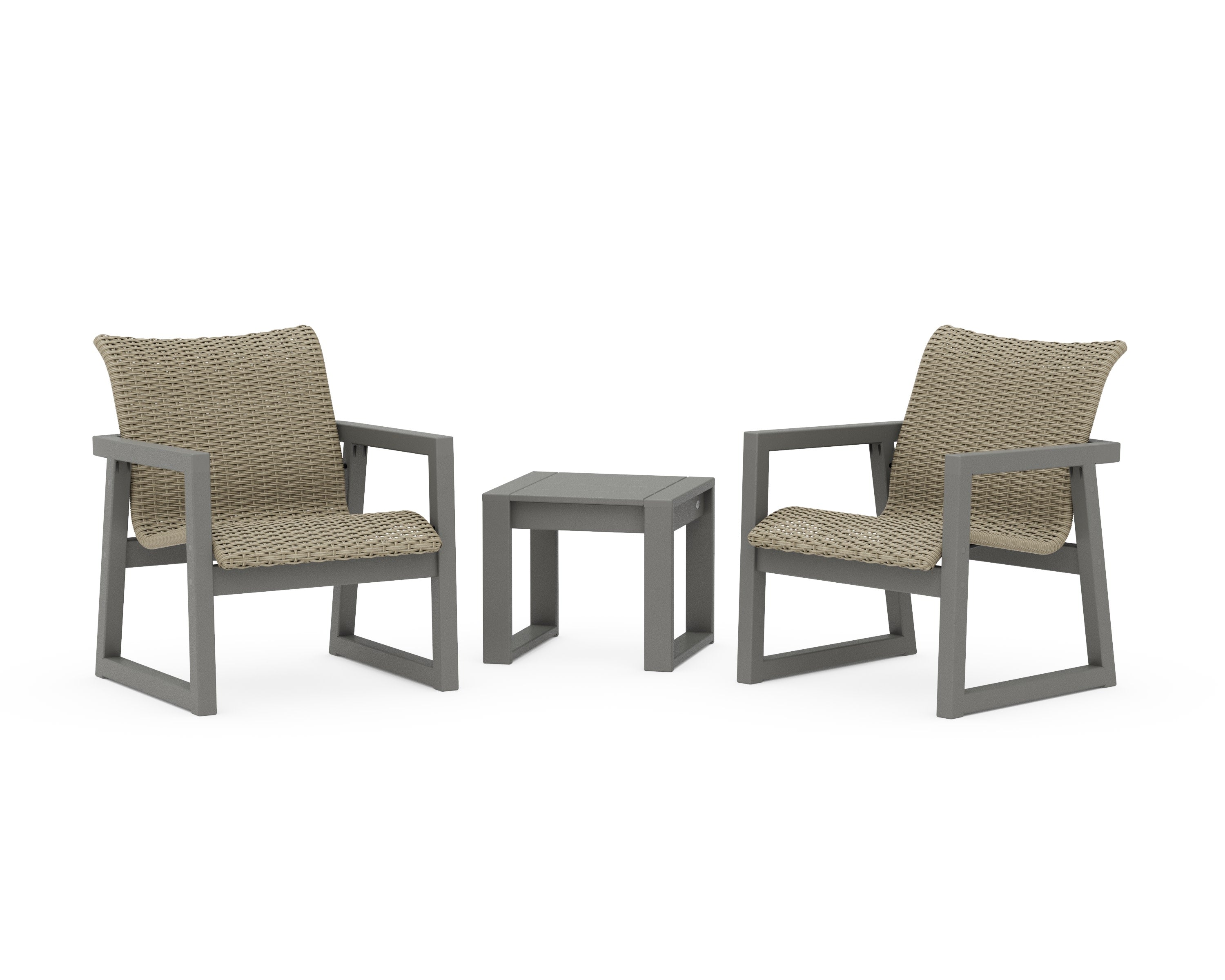 EDGE Woven 3-Piece Lounge Chair Seating Set in Slate Grey / Dune Grass