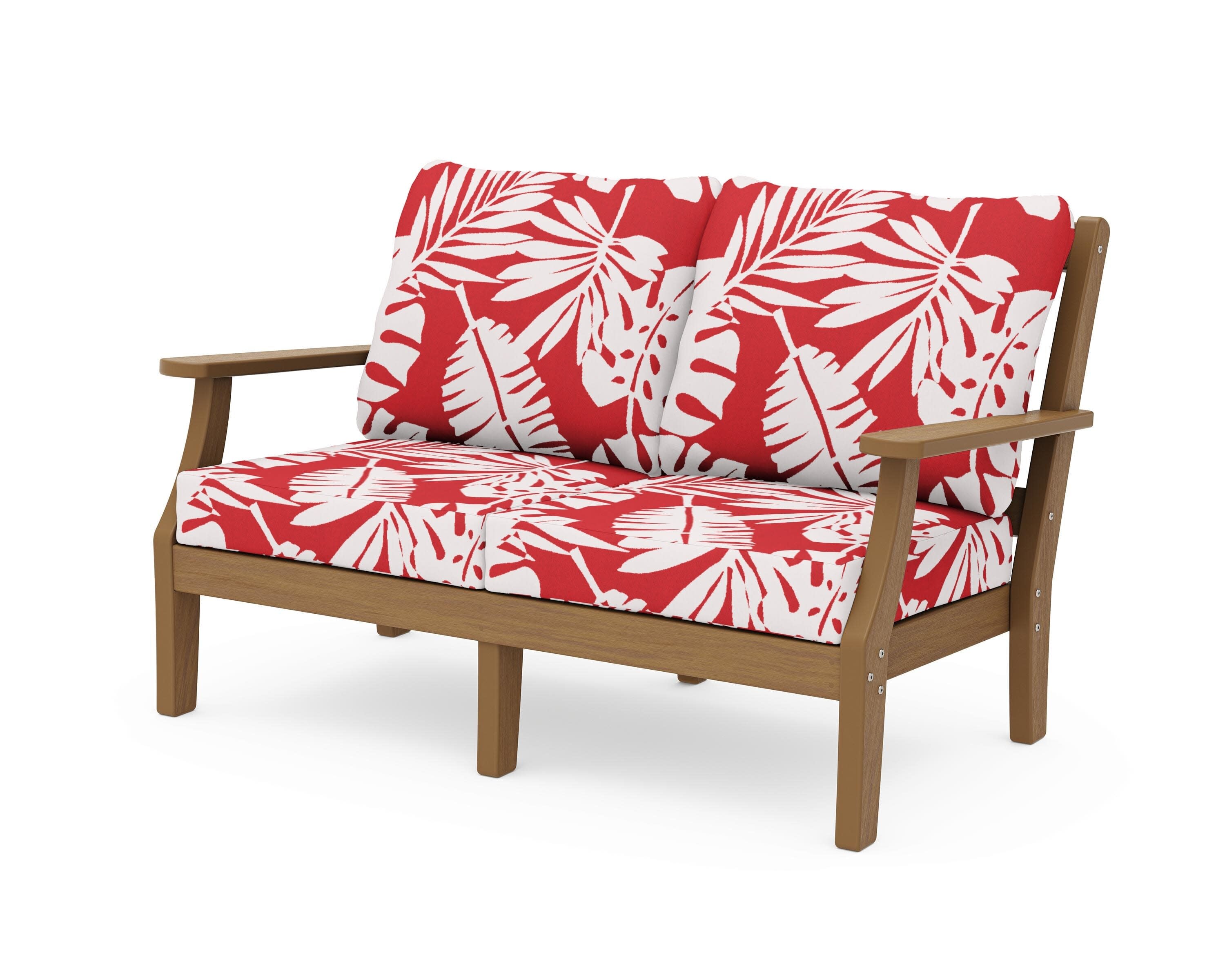 Chinoiserie Deep Seating Loveseat in Natural / Leaf Crimson